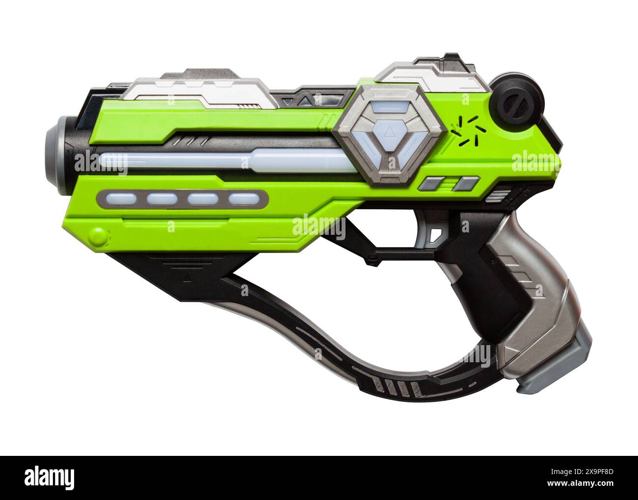 Jouet Ray Gun Cut sur blanc. Banque D'Images