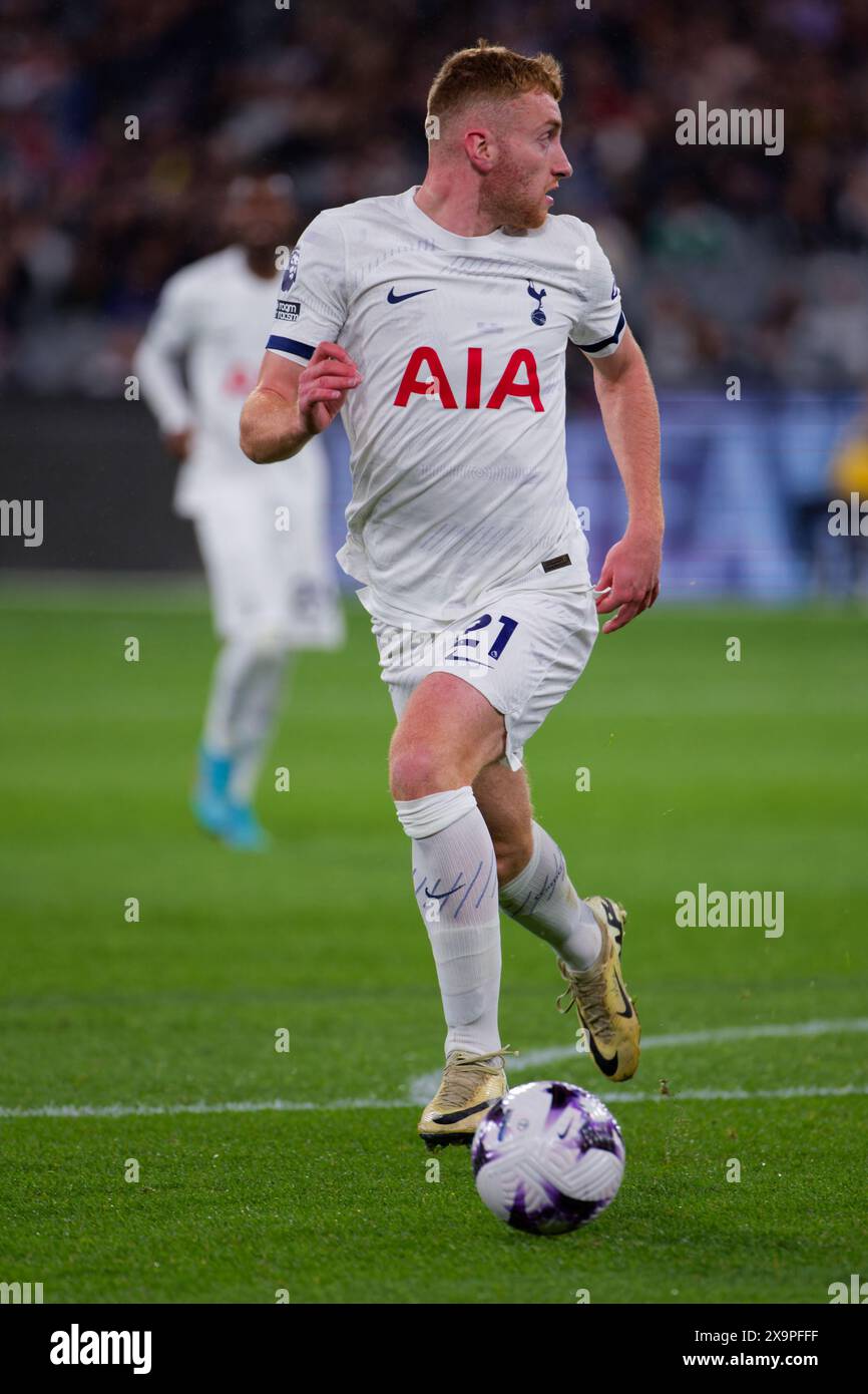 Dejan Kulusevski de Tottenham contrôle le ballon lors du match de l'exposition entre Tottenham et Newcastle au MCG le 22 mai 2024 à Melbourne, Dans L'Arizona Banque D'Images