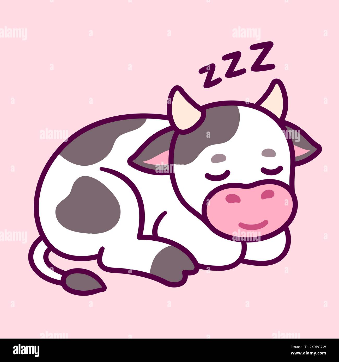 Bébé vache de dessin animé mignon qui dort. Adorable kawaii veau dessiné à la main doodle. Illustration clip art vectorielle. Illustration de Vecteur