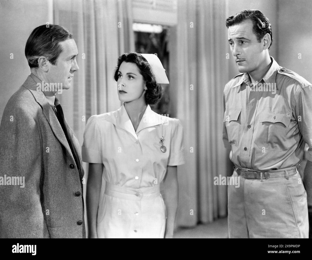 James Bell, Frances Dee, Tom Conway, sur le plateau du film, 'I Walked With A Zombie', RKO Radio Pictures, 1943 Banque D'Images