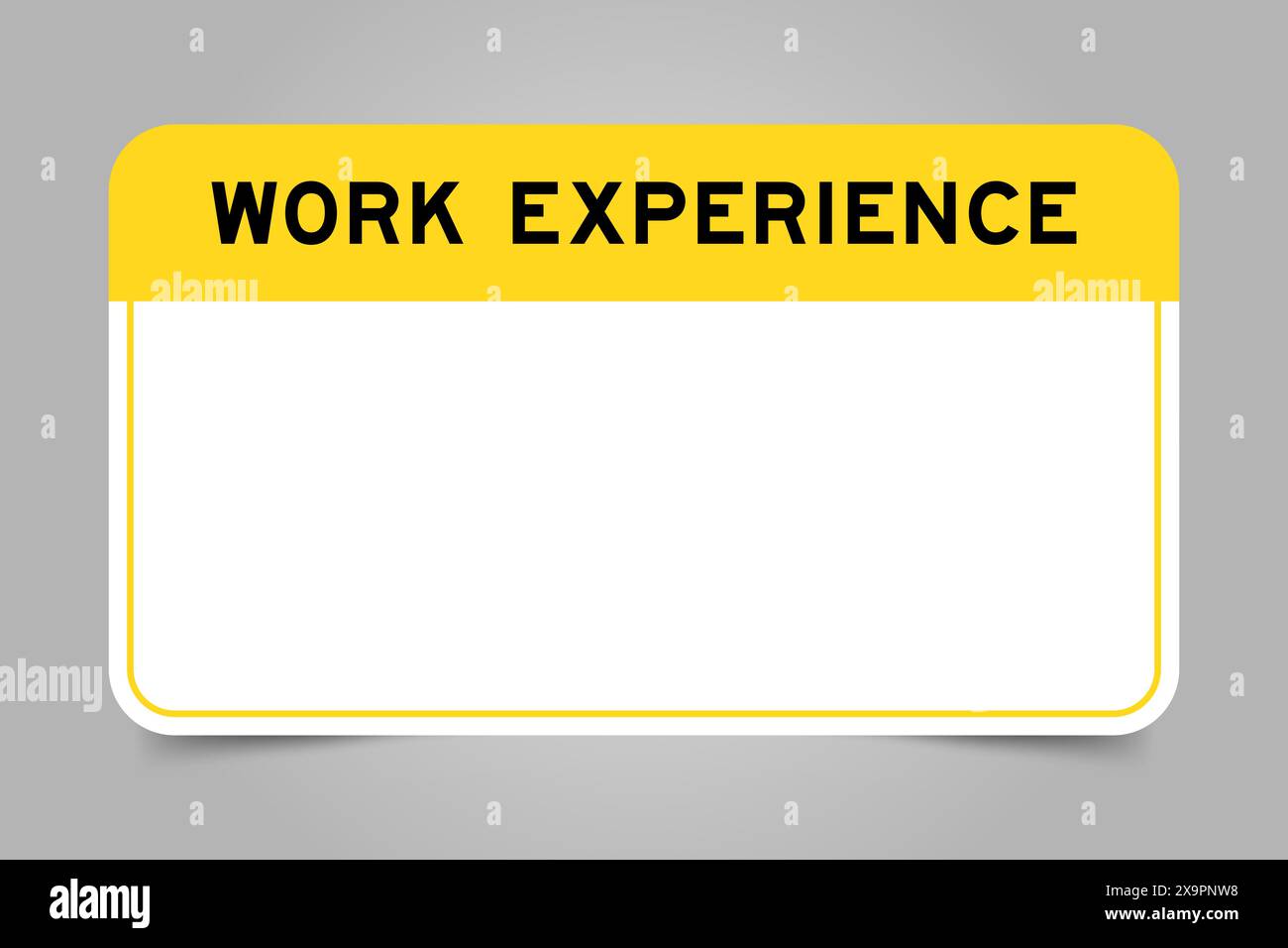 Bannière d'étiquette avec titre jaune avec expérience de travail de mot et espace de copie blanc, sur fond gris Illustration de Vecteur