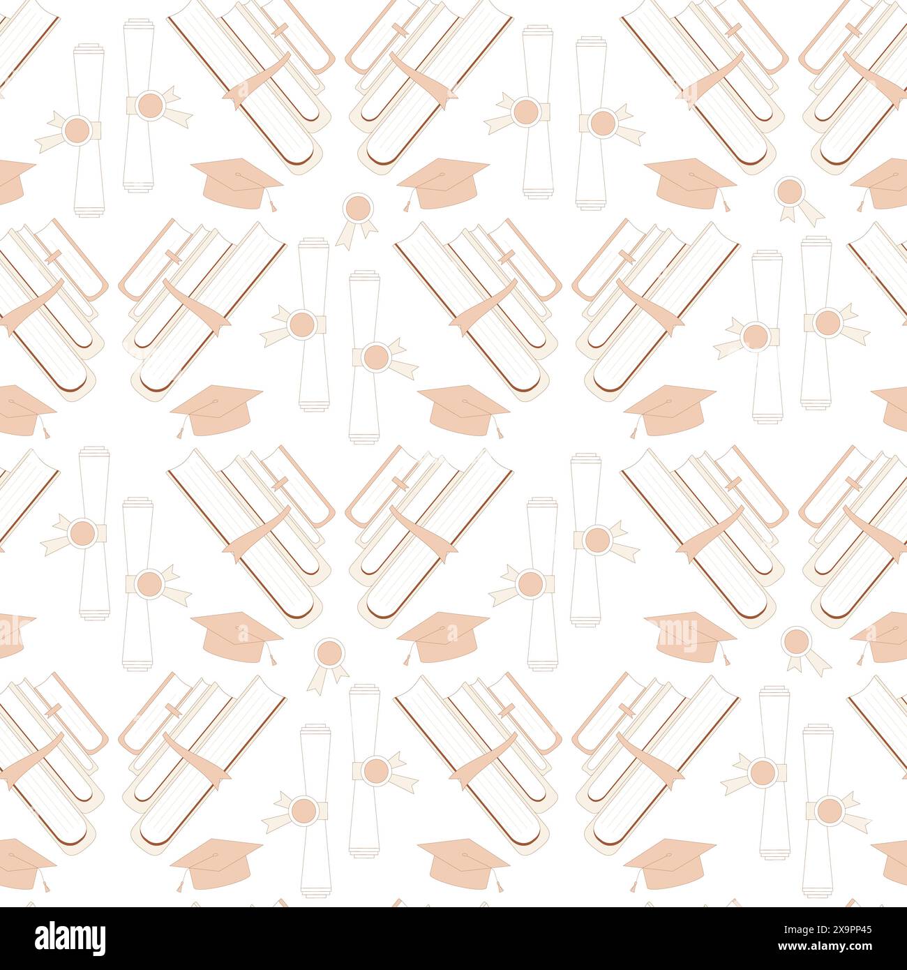 Modèle sans couture pour l'enseignement universitaire. Diplôme, casquettes de remise des diplômes et livres. Apprentissage de l'arrière-plan sans fin. Couverture de répétition des connaissances. Vecteur main dessinée illu Illustration de Vecteur