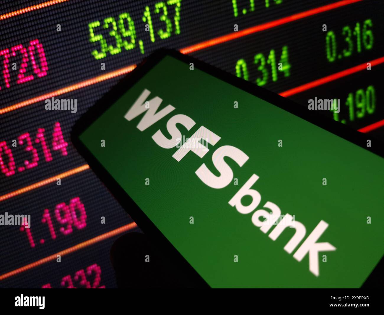 Konskie, Pologne - 29 mai 2024 : logo de la société WSFS Financial affiché sur le téléphone portable Banque D'Images