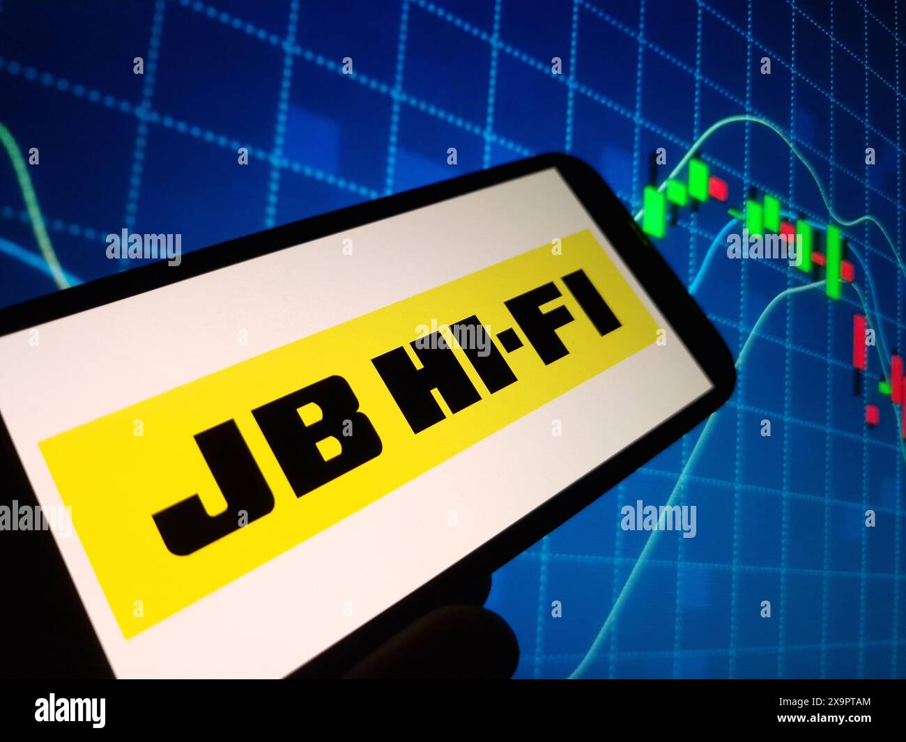 Konskie, Pologne - 29 mai 2024 : logo de la société JB Hi-Fi affiché sur le téléphone portable Banque D'Images