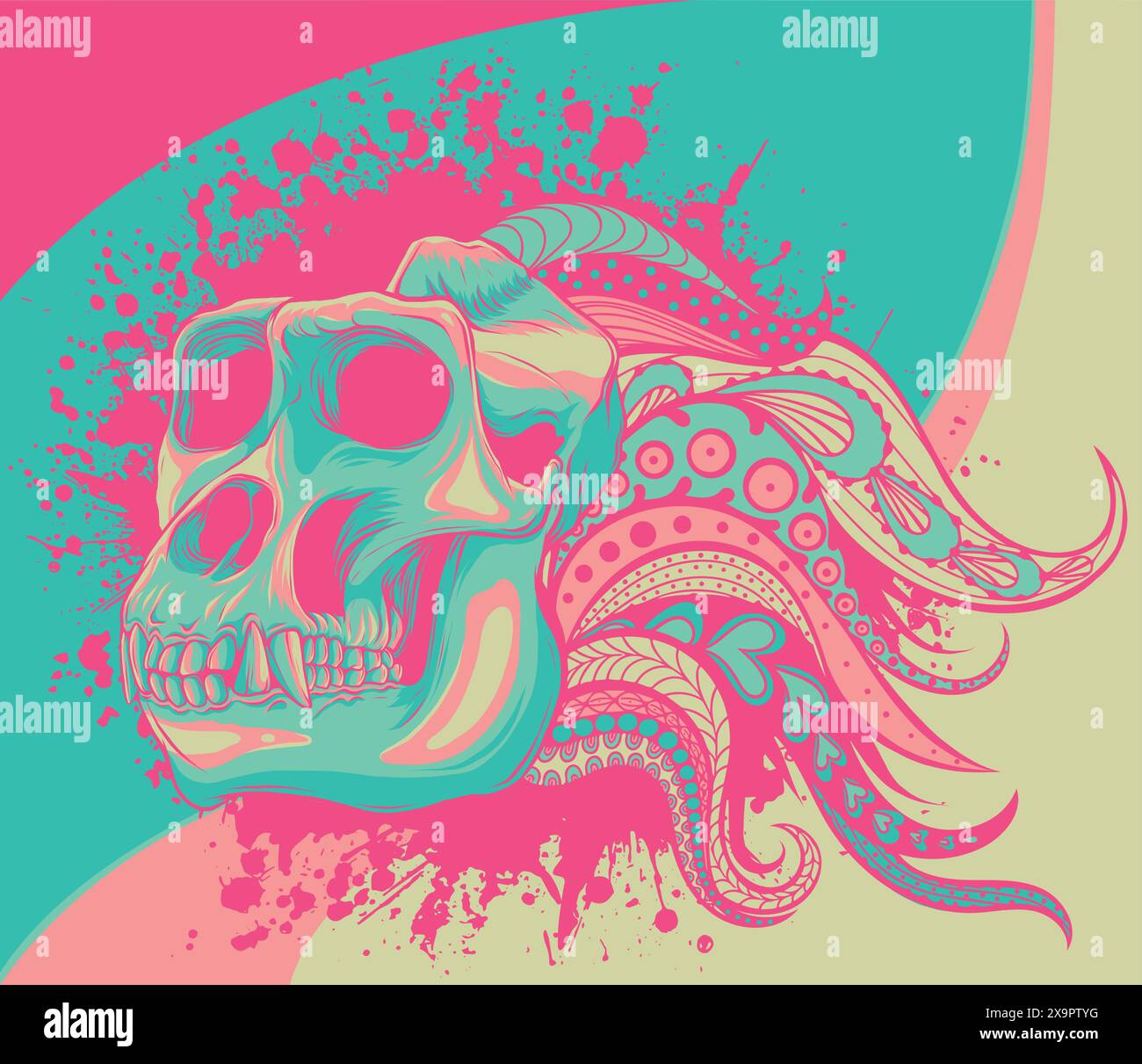 Illustration vectorielle du crâne de singe Gorilla avec décoration mandala Illustration de Vecteur