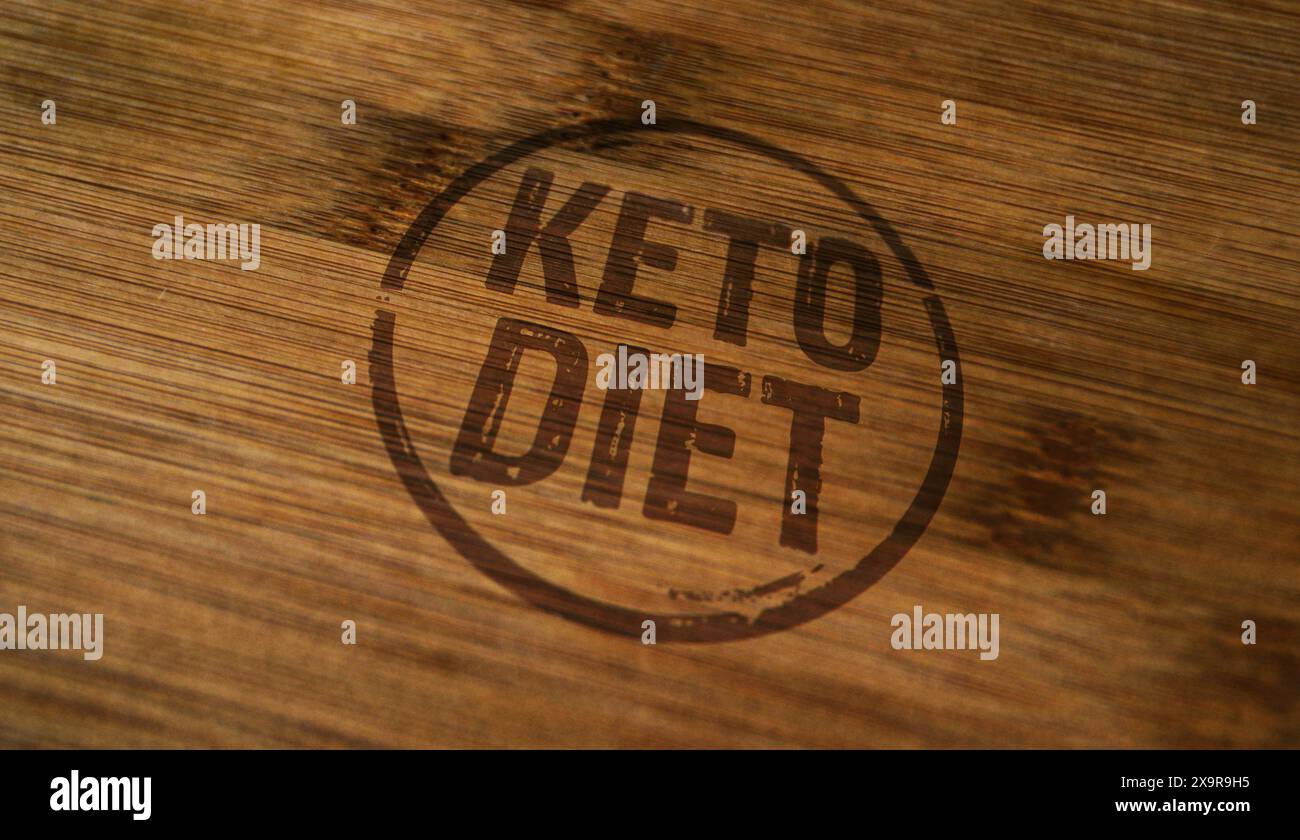 Timbre Keto Diet imprimé sur boîte en bois. Concept alimentaire favorable aux cétogènes. Banque D'Images