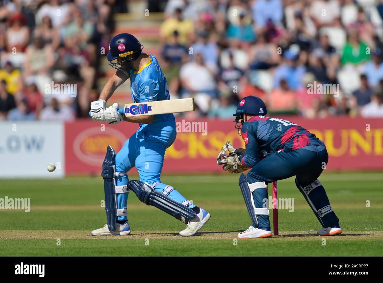 NORTHAMPTON, ROYAUME-UNI. 2 juin 2024. DAWID MALAN bat pour le Yorkshire lors du T20 Vitality Blast match entre Northamptonshire Steelbacks vs Yorkshire Vikings au County Ground de Northampton, Angleterre crédit : PATRICK ANTHONISZ/Alamy Live News Banque D'Images