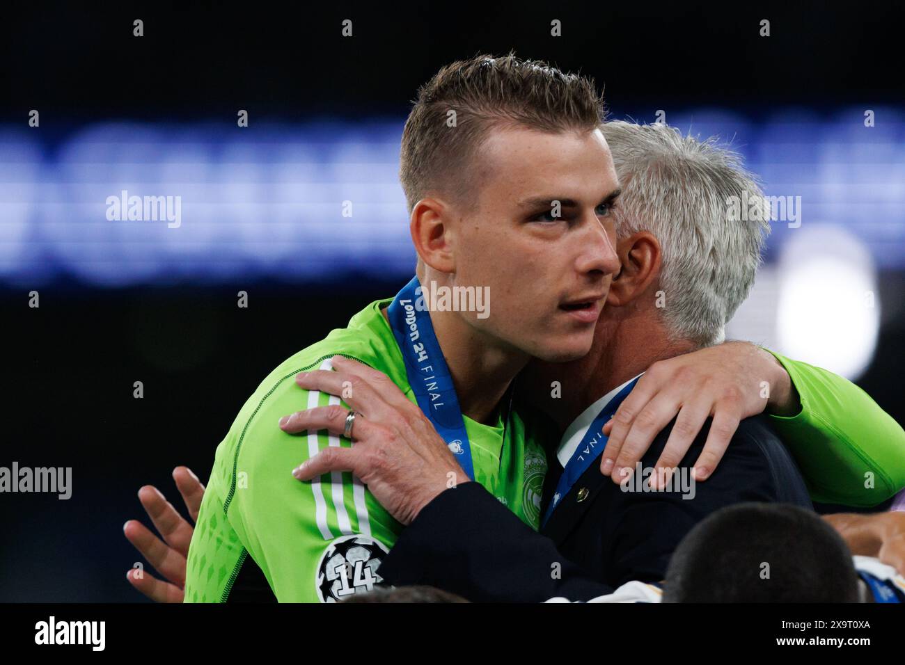 Andriy Lunin lors de la finale de la Ligue des Champions 2024 entre le Borussia Dortmund et le Real Madrid (Maciej Rogowski) Banque D'Images