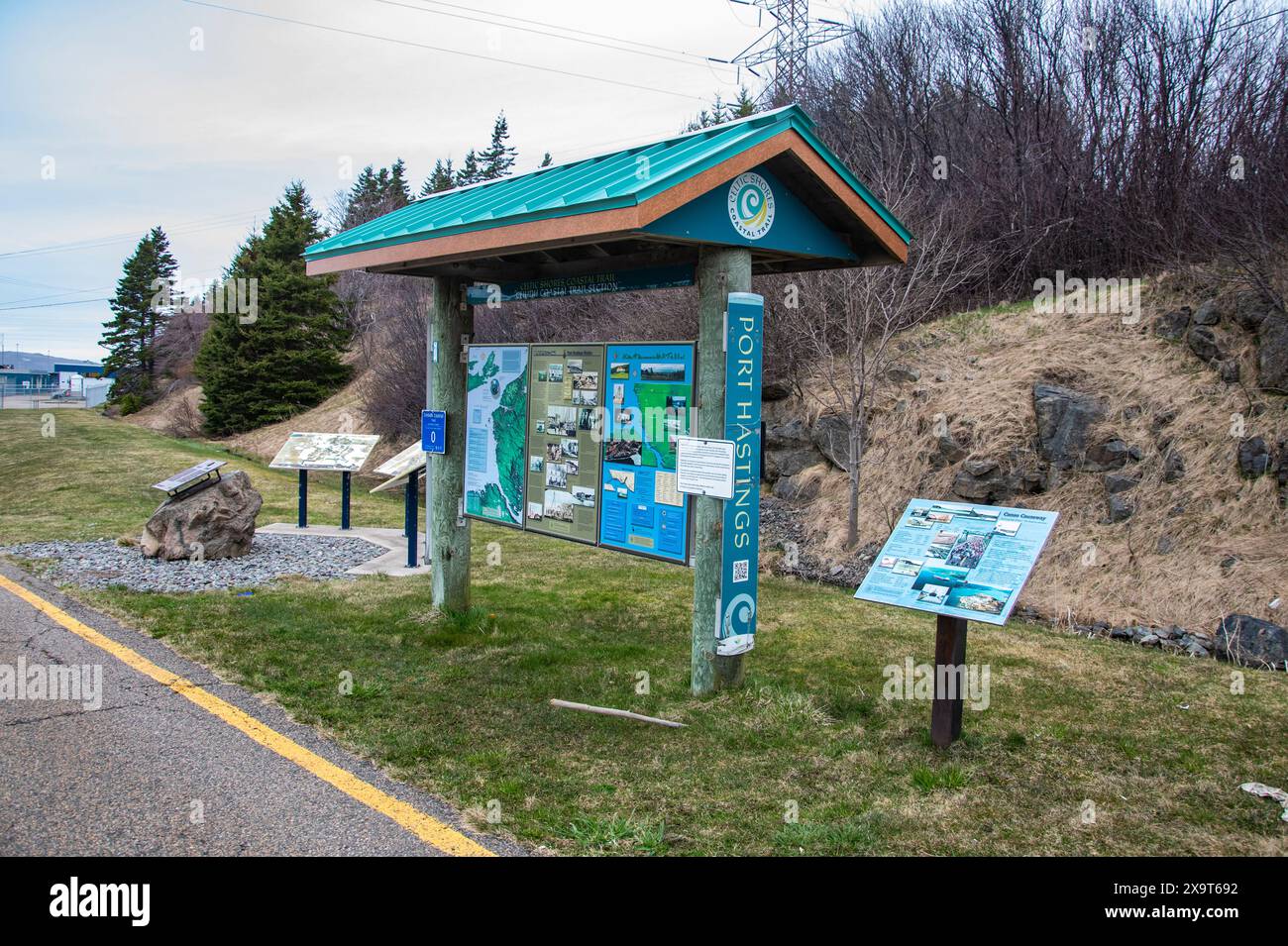 Panneau d'information sur le Cap-Breton à Port Hastings, Nouvelle-Écosse, Canada Banque D'Images