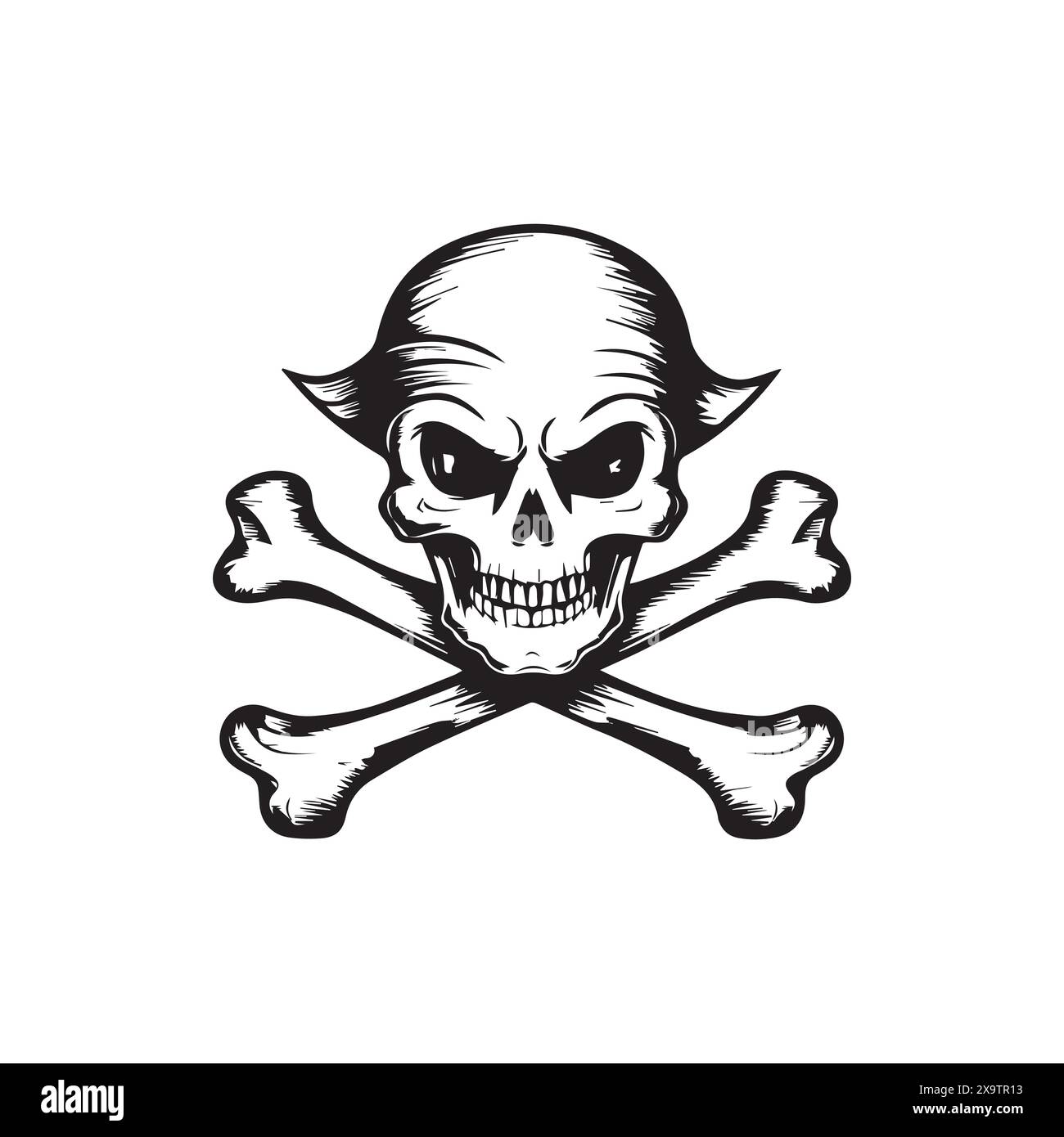 Conception monochrome Vector vintage crâne et crossbones Illustration de Vecteur