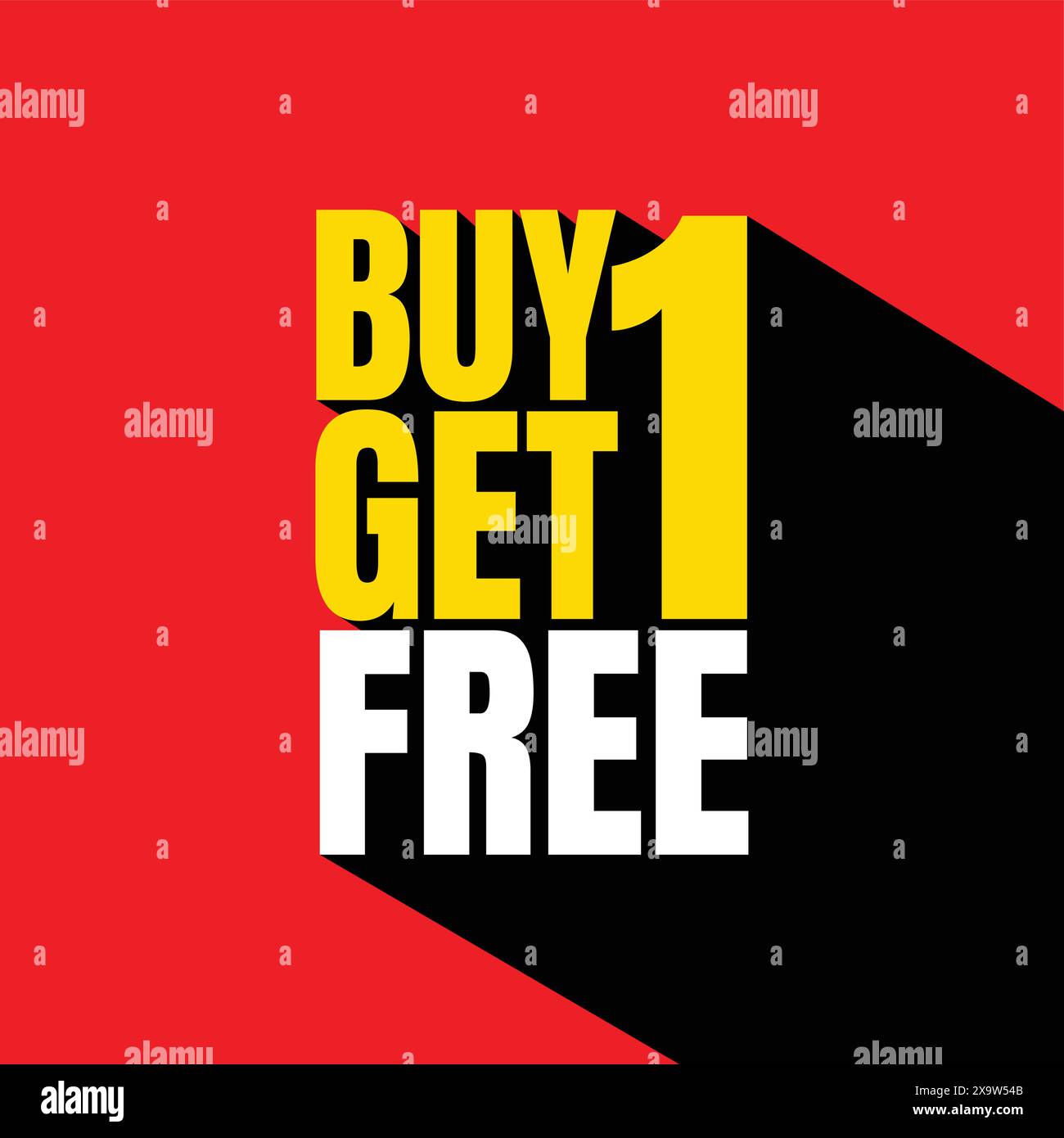 Achetez 1 obtenez 1 modèle de typographie 3D gratuit. Affiche moderne pour affaires offre spéciale, achetez-en un, obtenez-en un gratuitement. Grande bannière de vente, affiche, flyer sur un rouge Illustration de Vecteur