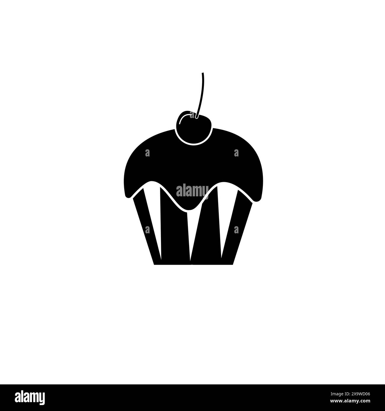 Sweet Cup Cake avec Cherry Solid Flat Vector icône isolé sur fond blanc. Illustration de Vecteur