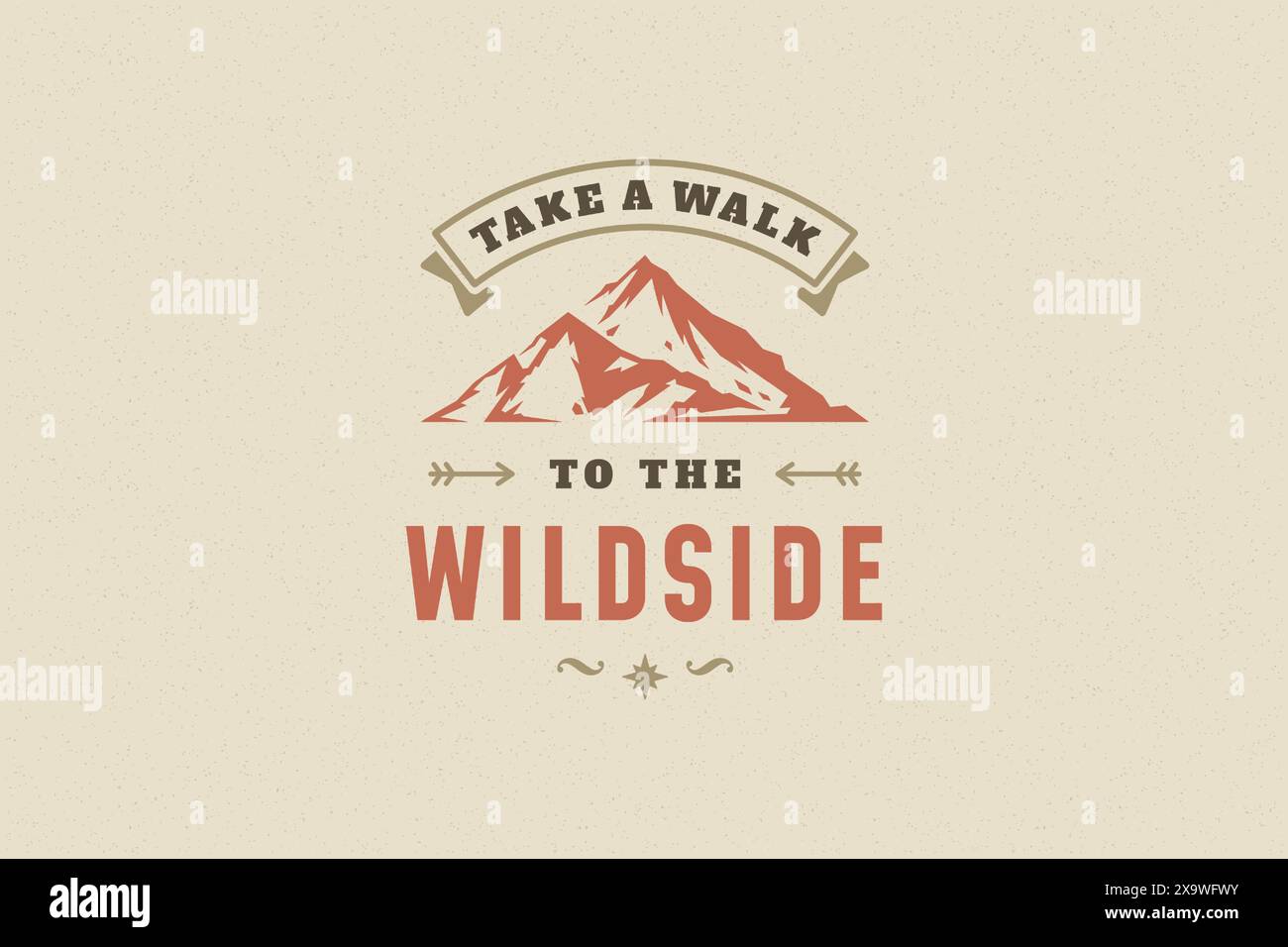 Citez typographie avec symbole de roche de montagne dessiné à la main pour carte de voeux ou affiche et autre. Promenez-vous jusqu'à la phrase wildside ou les dictons avec le design e. Illustration de Vecteur