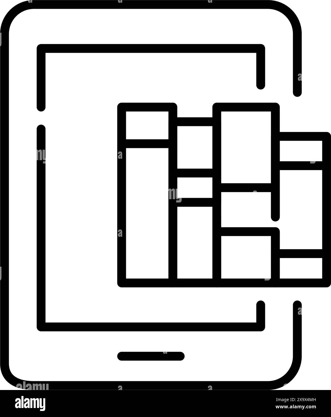 Tablette électronique avec étagère à livres. Liseuse électronique avec bibliothèque de fichiers texte. Icône vectorielle Pixel Perfect Illustration de Vecteur