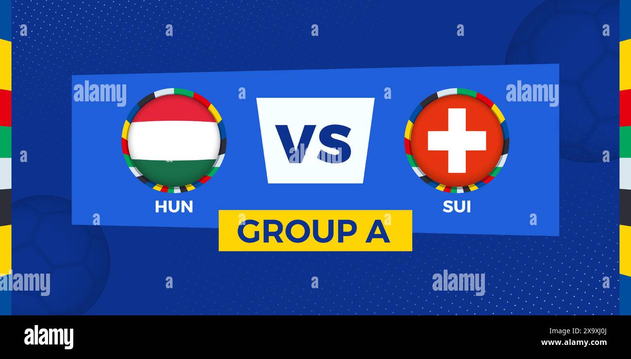 Match de football Hongrie vs Suisse en phase de groupes. Illustration de compétition de football sur fond de sport. Illustration vectorielle. Illustration de Vecteur