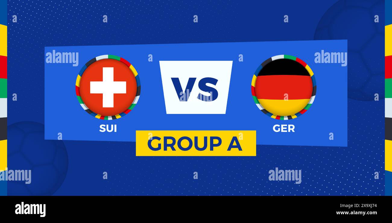 Match de football Suisse vs Allemagne en phase de groupes. Illustration de compétition de football sur fond de sport. Illustration vectorielle. Illustration de Vecteur