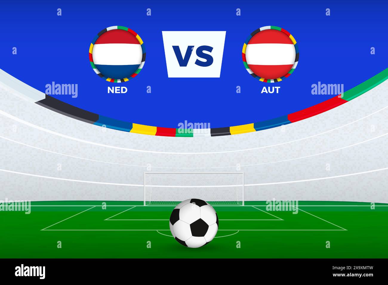 Illustration du stade pour le match de football entre les pays-Bas et l'Autriche, modèle stylisé du tournoi de football. Illustration vectorielle. Illustration de Vecteur