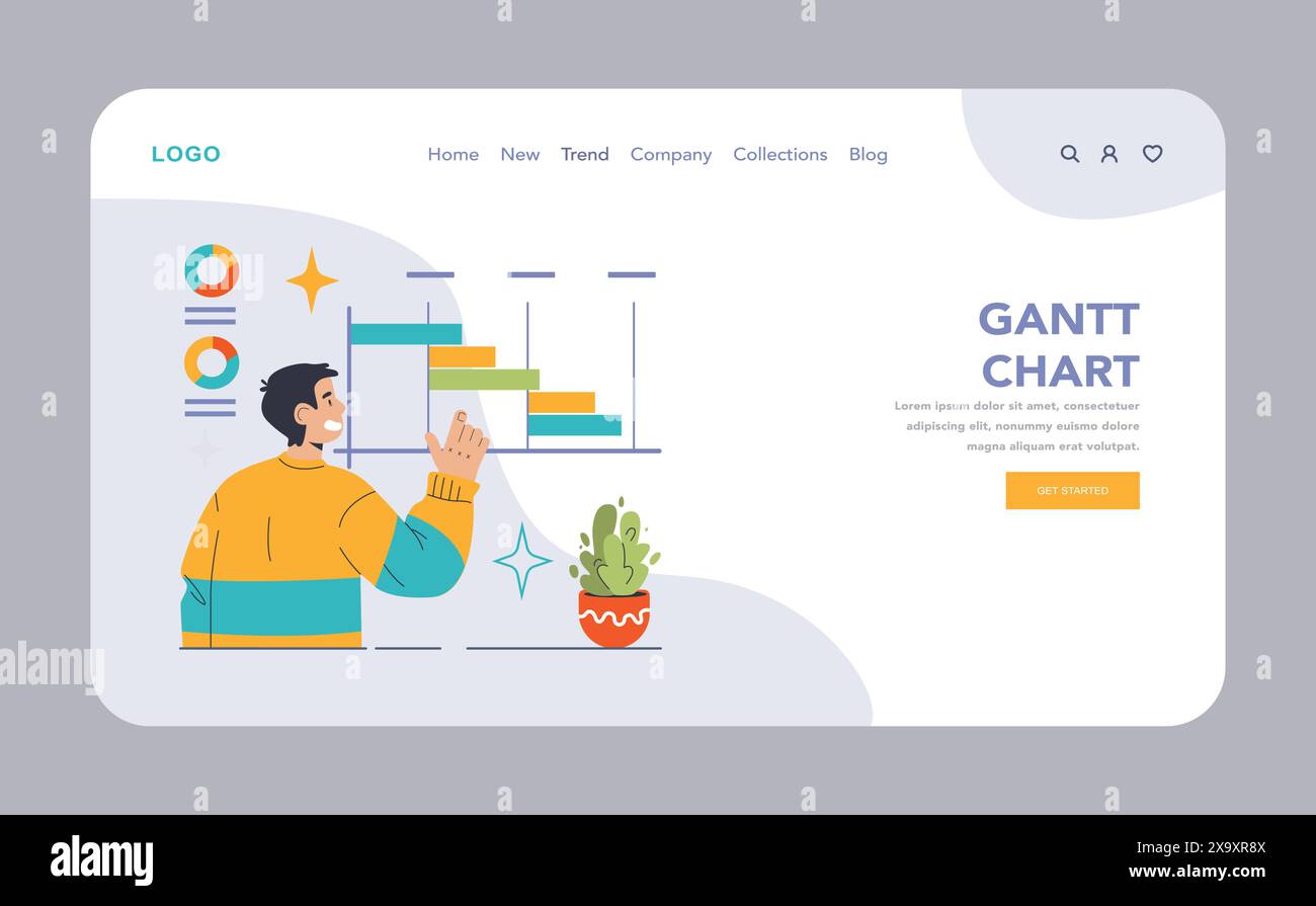 Concept de gestion de projet. Interaction professionnelle avec un diagramme de Gantt pour la planification des tâches et l'organisation chronologique. Outils de suivi de projet visualisés. Illustration vectorielle plate Illustration de Vecteur