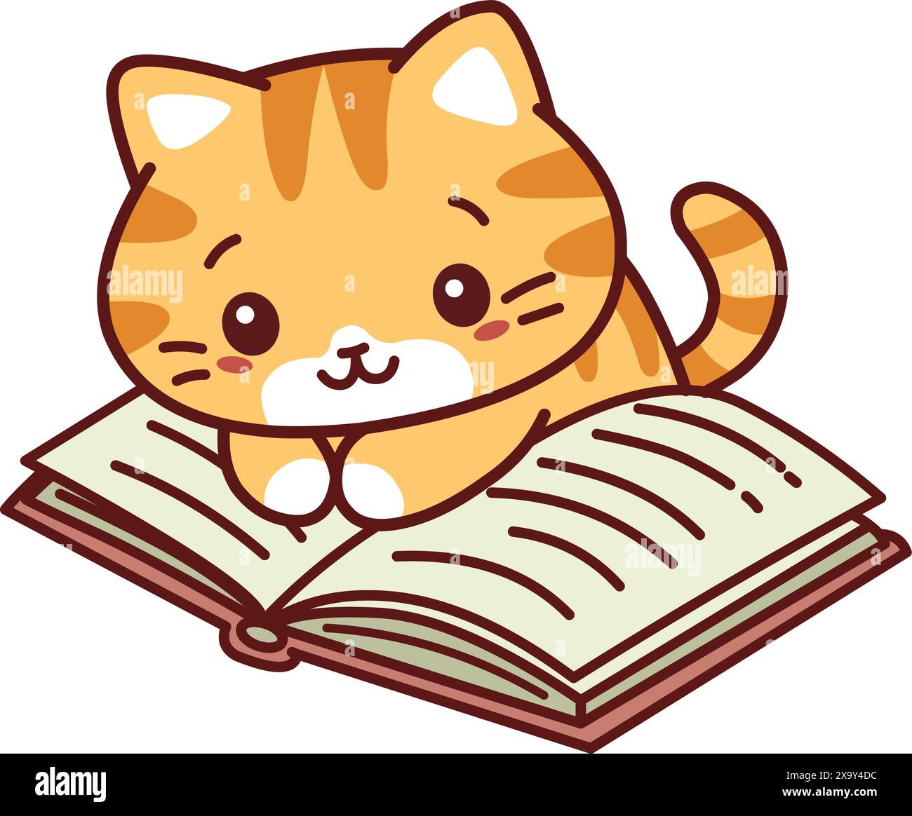 Chat chaton au gingembre mignon lisant un livre Illustration de Vecteur