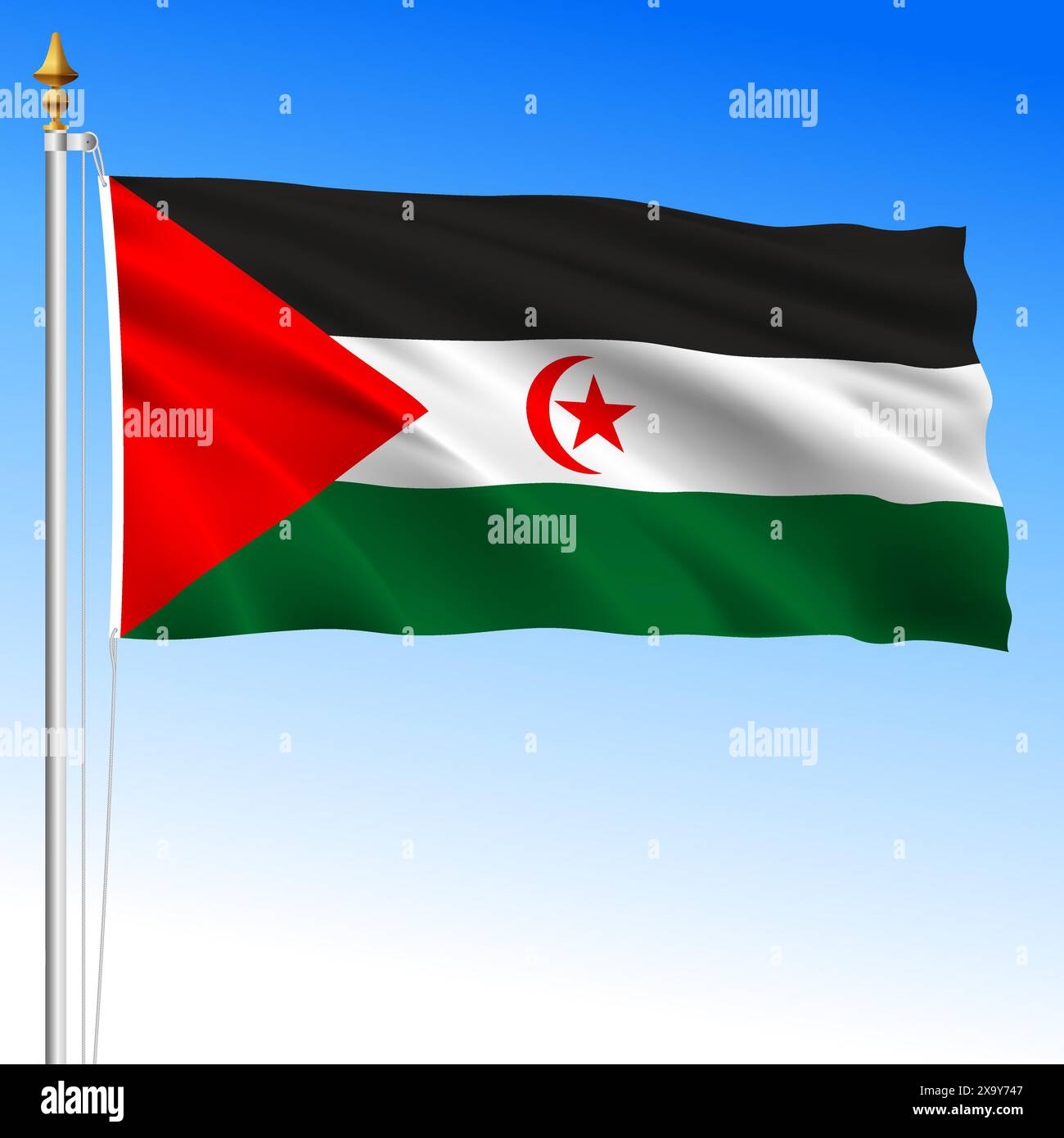République sahraouie, Sahara Occidental agitant drapeau officiel, pays africain, illustration vectorielle Illustration de Vecteur