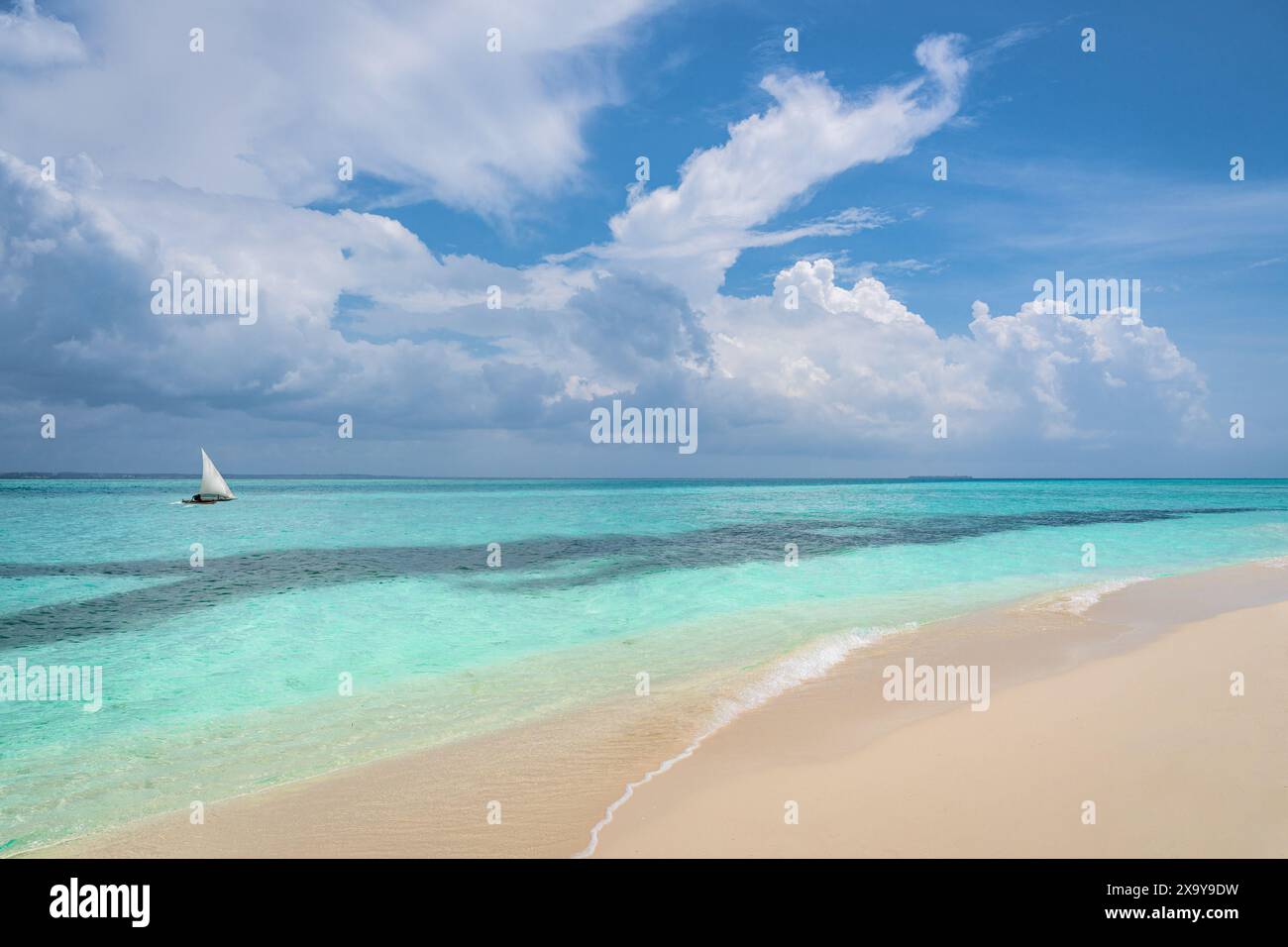 Paysage marin exotique avec bateau à Zanzibar, Afrique Banque D'Images