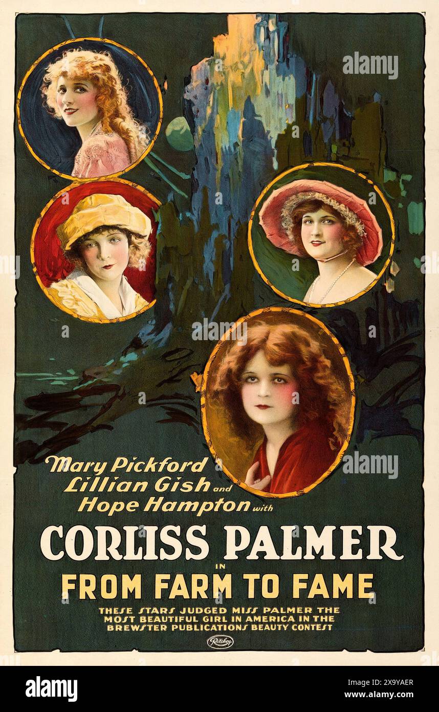 Affiche de film ancien - Corliss Palmer dans From Farm to Fame (United Artists, 1922) Corliss Palmer, Mary Pickford, Lillian Gish, Hope Hampton Banque D'Images