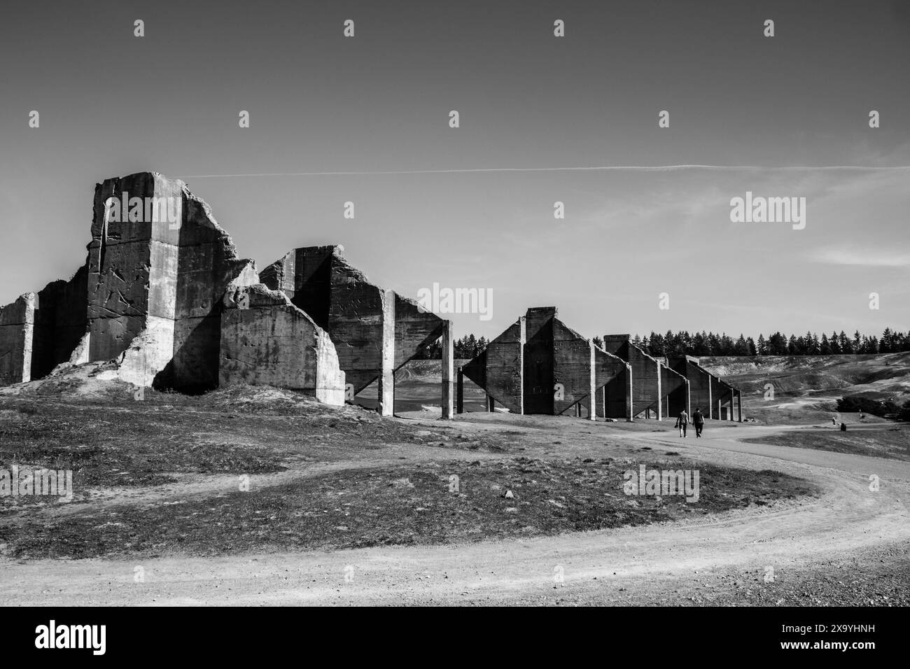 Image monochrome des vestiges de l'ancien château et d'un sentier Banque D'Images