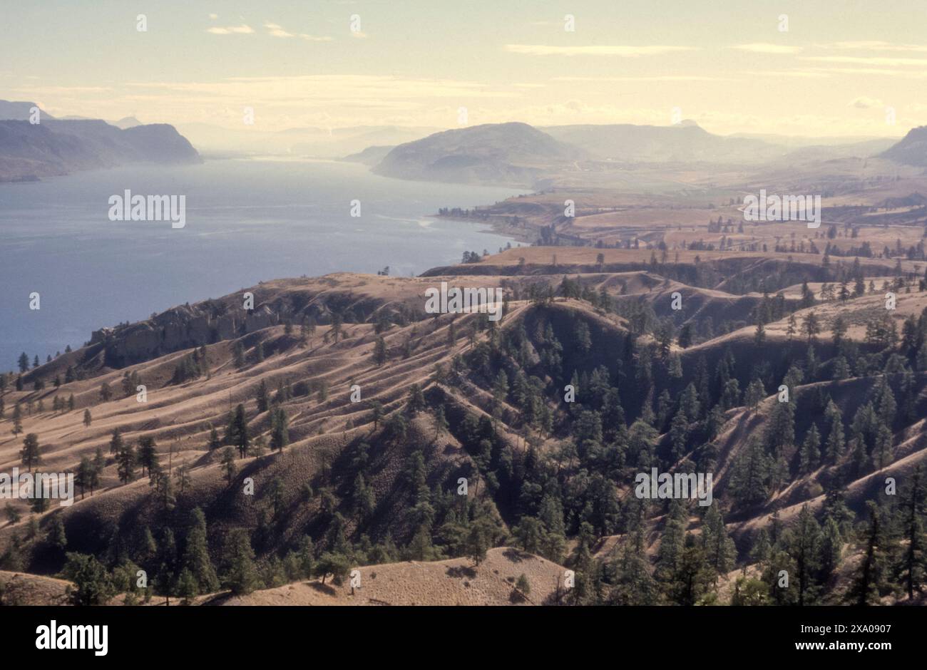 Image d'archive des années 1990 vue le long du lac Kamloops vers la ville de Kamloops, Colombie-Britannique, Canada Banque D'Images