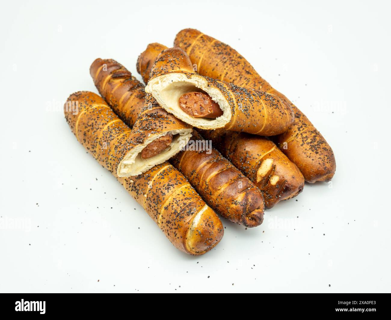 saucisses enveloppées dans de la pâte Banque D'Images