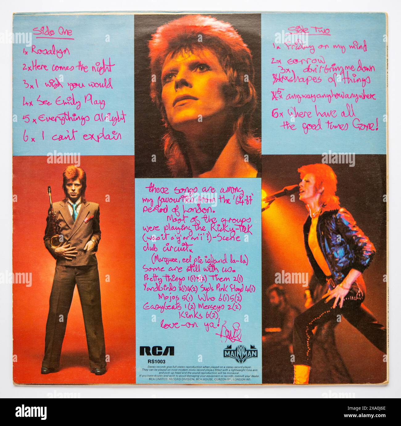 Couverture arrière de PIN ups, le septième album studio de David Bowie, sorti en 1973 Banque D'Images