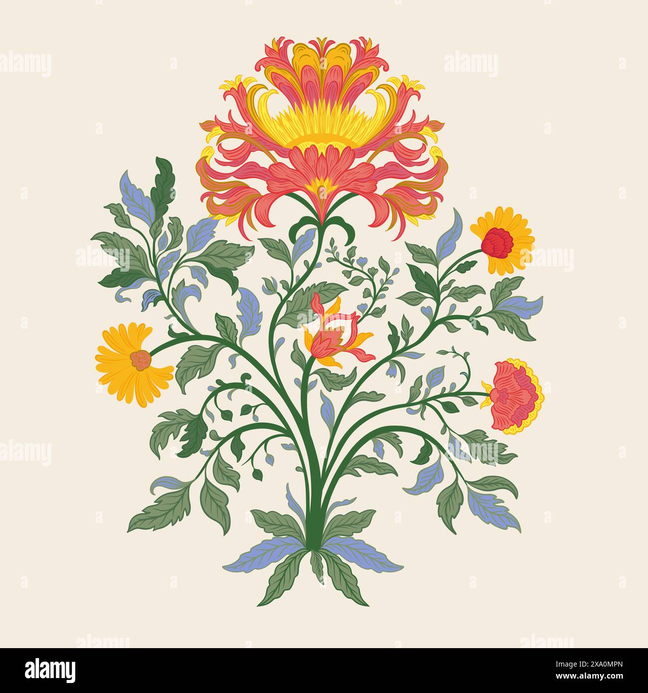 Moghal Art est une fleur traditionnelle de bouquet d'ornements floraux. Motif multicolore sur fond clair, élément isolé. Bouquet traditionnel fantaisie Illustration de Vecteur