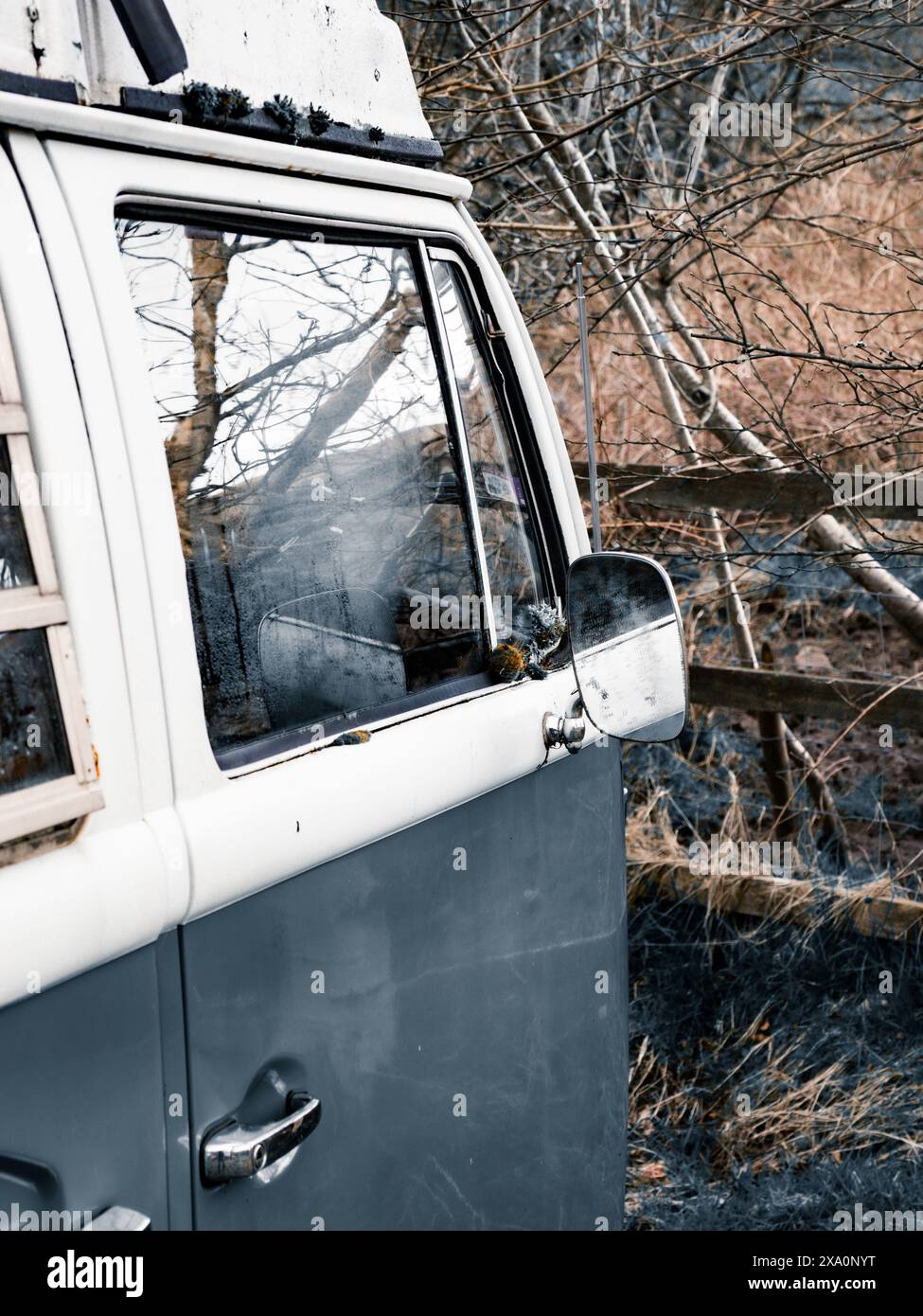 Bolton Greater Manchester UK 30 mars 2024. Porte conducteur et rétroviseur latéral de camionnette Volkswagen classique Banque D'Images