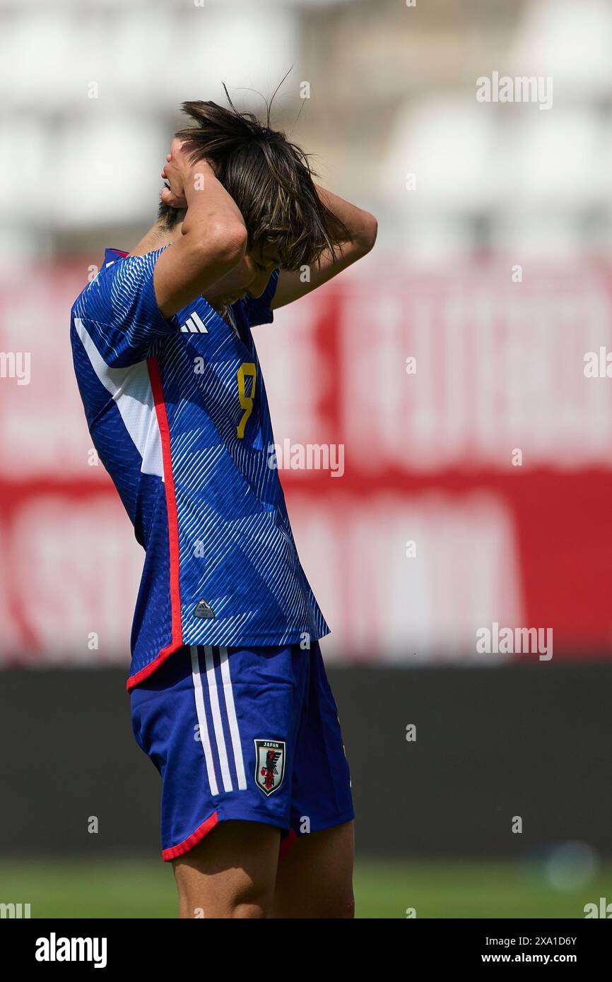 Murcie, Espagne. 03 juin 2024. MURCIE, ESPAGNE - 3 juin : Riko Ueki, du Japon, réagit lors du match amical international féminin entre la Nouvelle-Zélande WNT et la Japon WNT à l'Estadio Nueva Condomina, Murcie, Espagne, lundi 3 juin 2024. (Photo de Francisco Maciá/photo Players images) crédit : Magara Press SL/Alamy Live News Banque D'Images