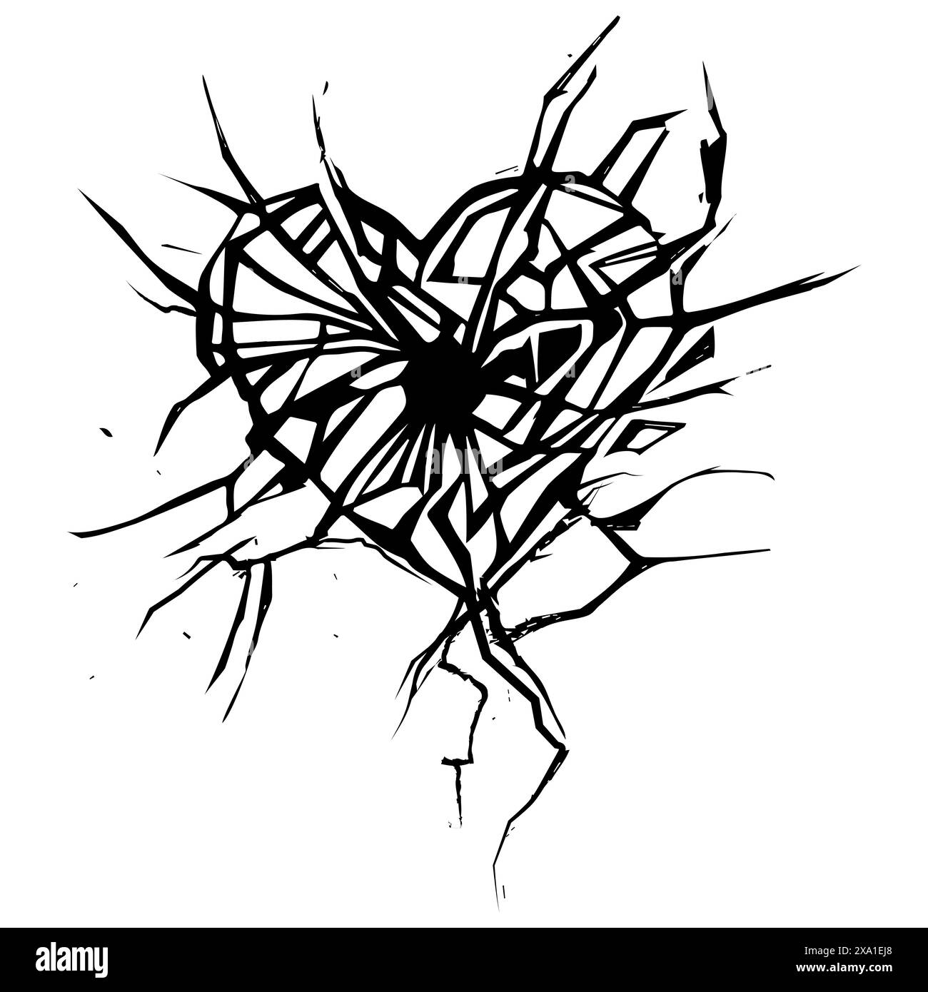 Illustration de coeur avec un trou de balle, symbole d'affection d'amour cassé avec des fissures. Illustration du concept Love Loss Fail. Illustration de Vecteur