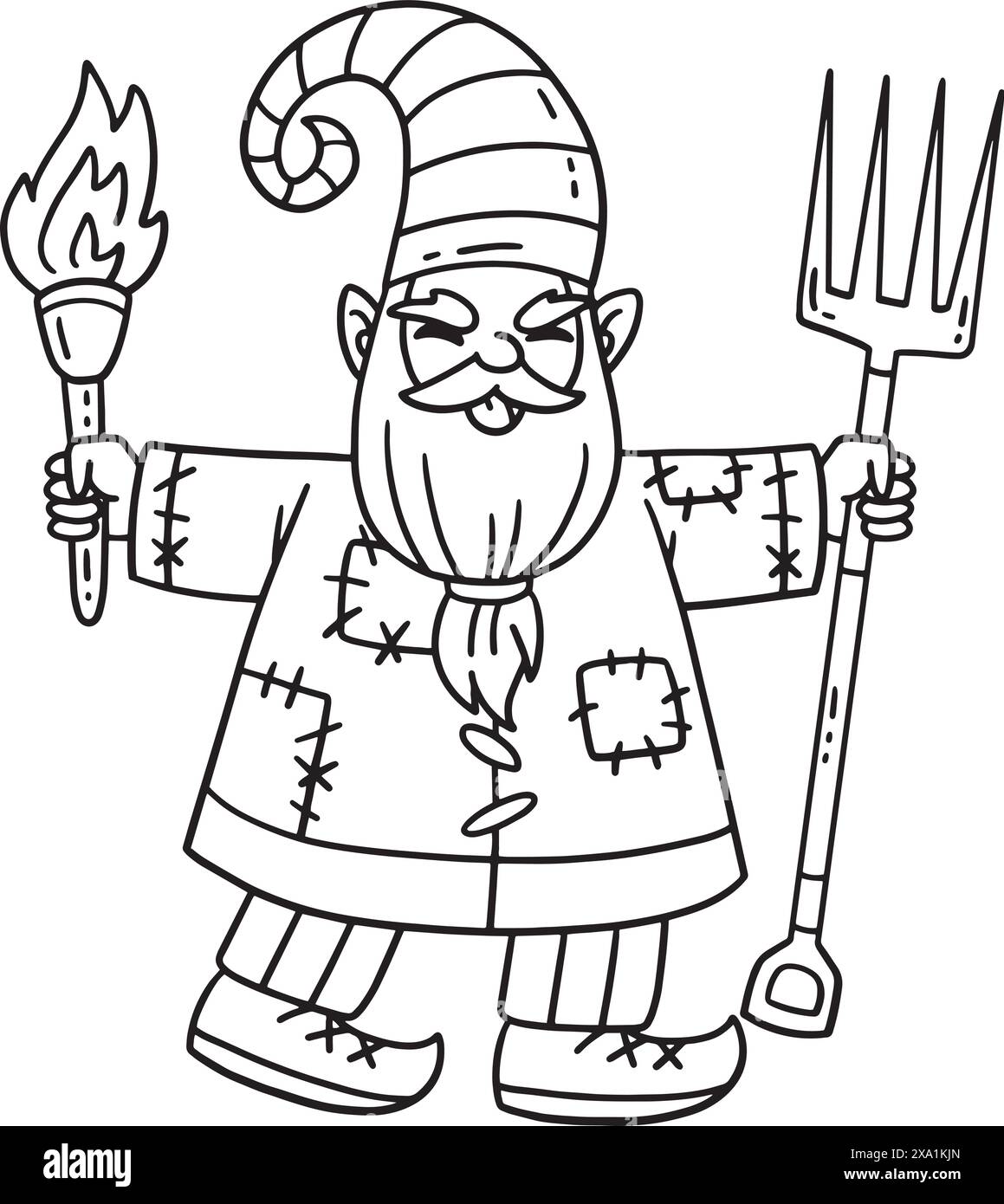 GNOME avec torche et coloration isolée de fourche de pas Illustration de Vecteur