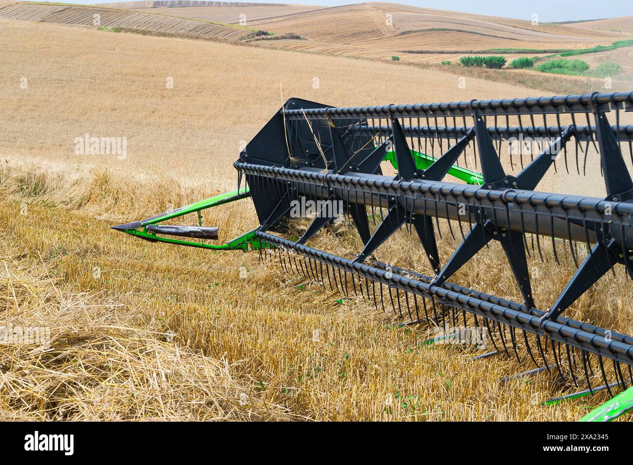 récolteuse au travail récoltant un champ de blé. Banque D'Images