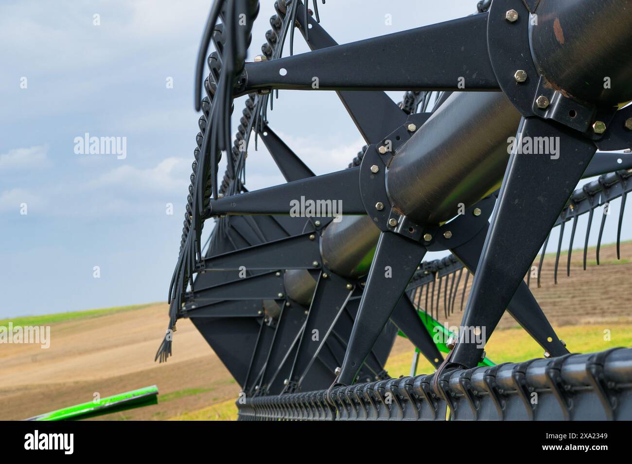 récolteuse au travail récoltant un champ de blé. Banque D'Images