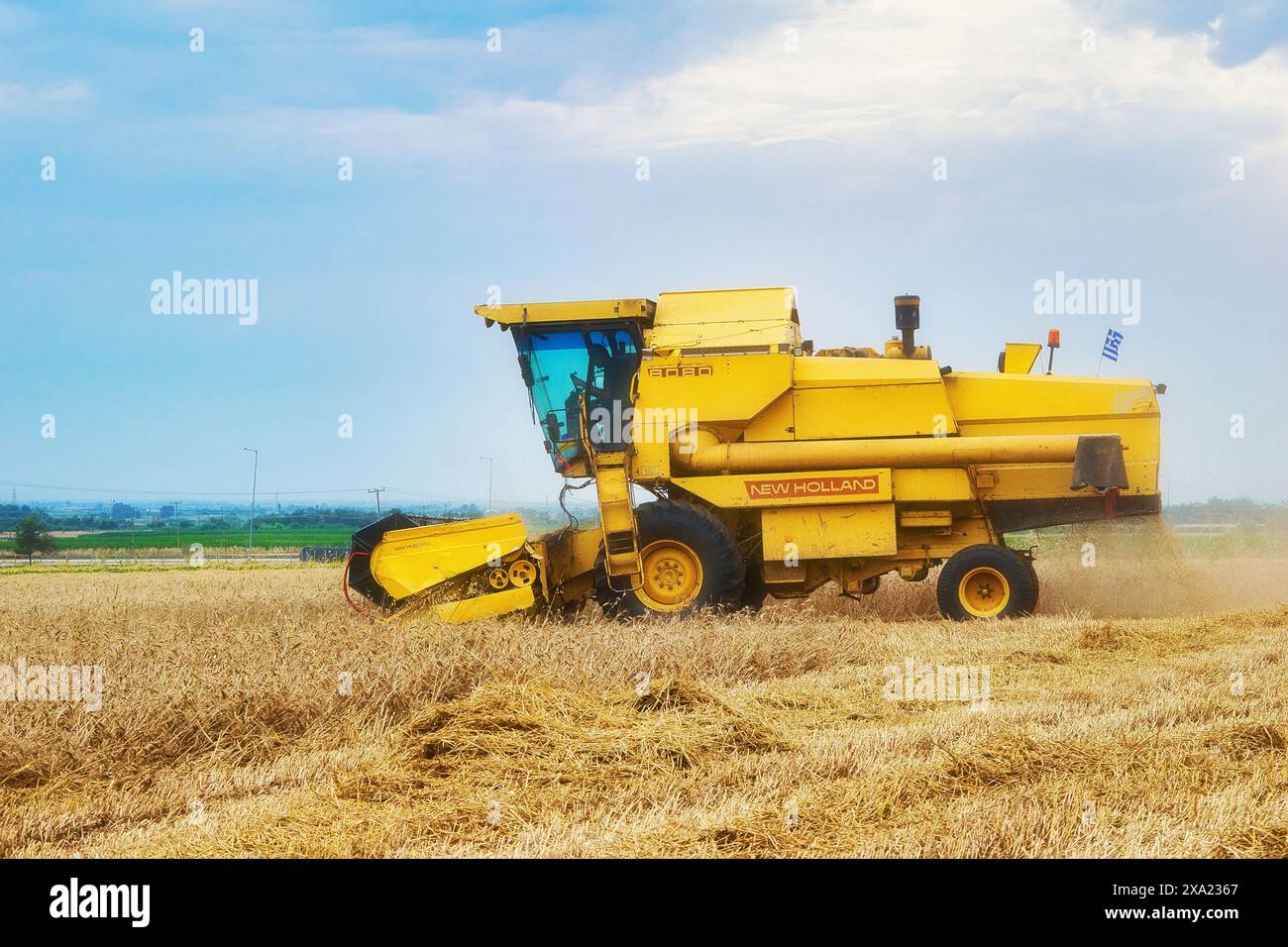 Machine de récolte récolteuse de champ de blé. L'agriculture Banque D'Images