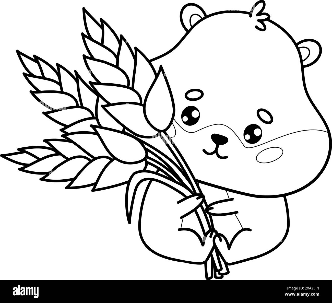 Hamster mignon avec des oreilles de blé. Dessiner le personnage animal kawaii de dessin animé. Dessin au trait, livre de coloriage. Illustration vectorielle. Collection enfants. Illustration de Vecteur