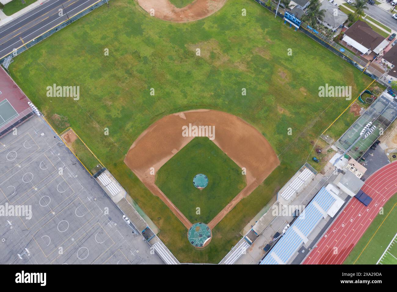 Vue aérienne des terrains de baseball, étendues verdoyantes Banque D'Images