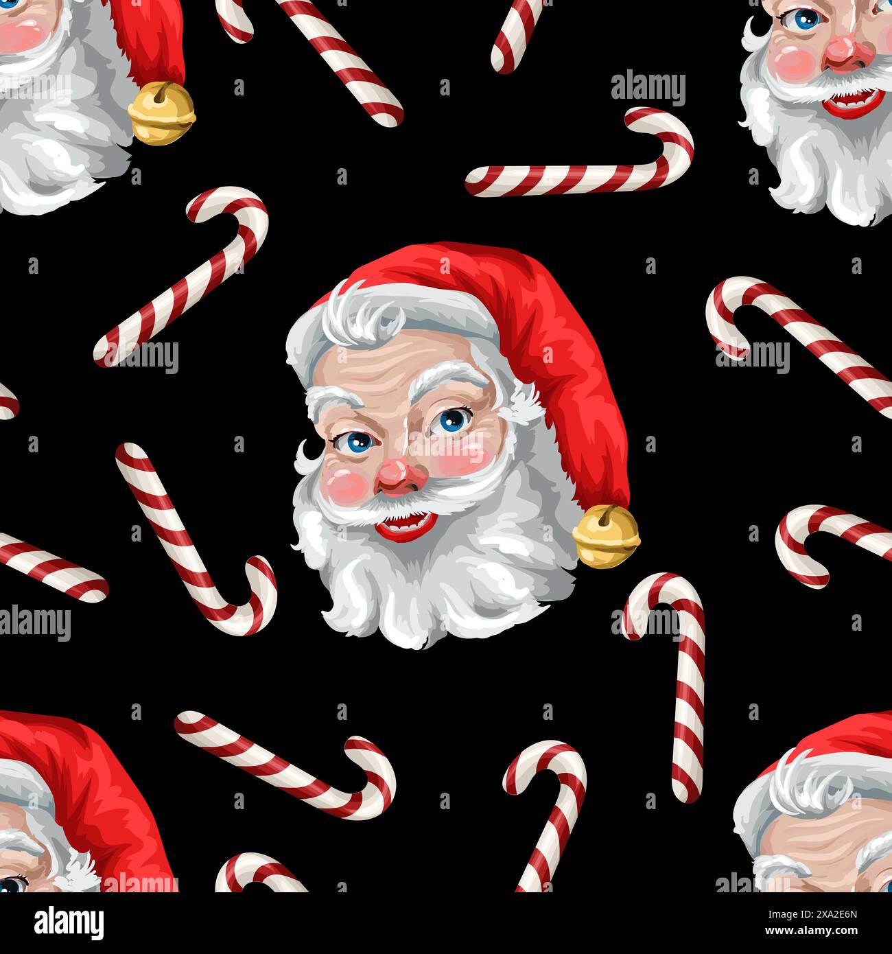 Modèle sans couture avec le visage du Père Noël. Vecteur. Illustration de Vecteur