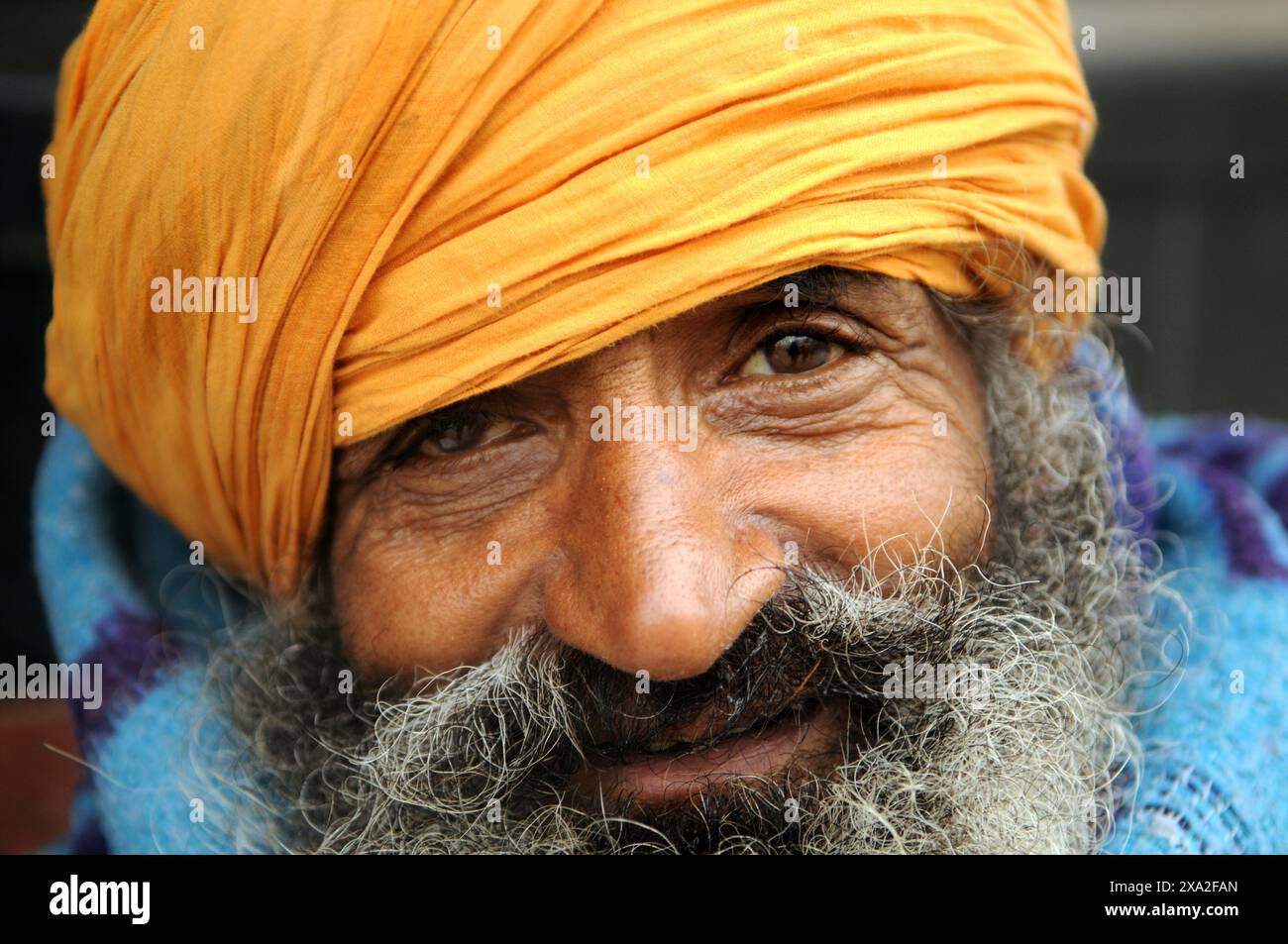 Portrait d'un sikh souriant à Amritsar, en Inde. Banque D'Images