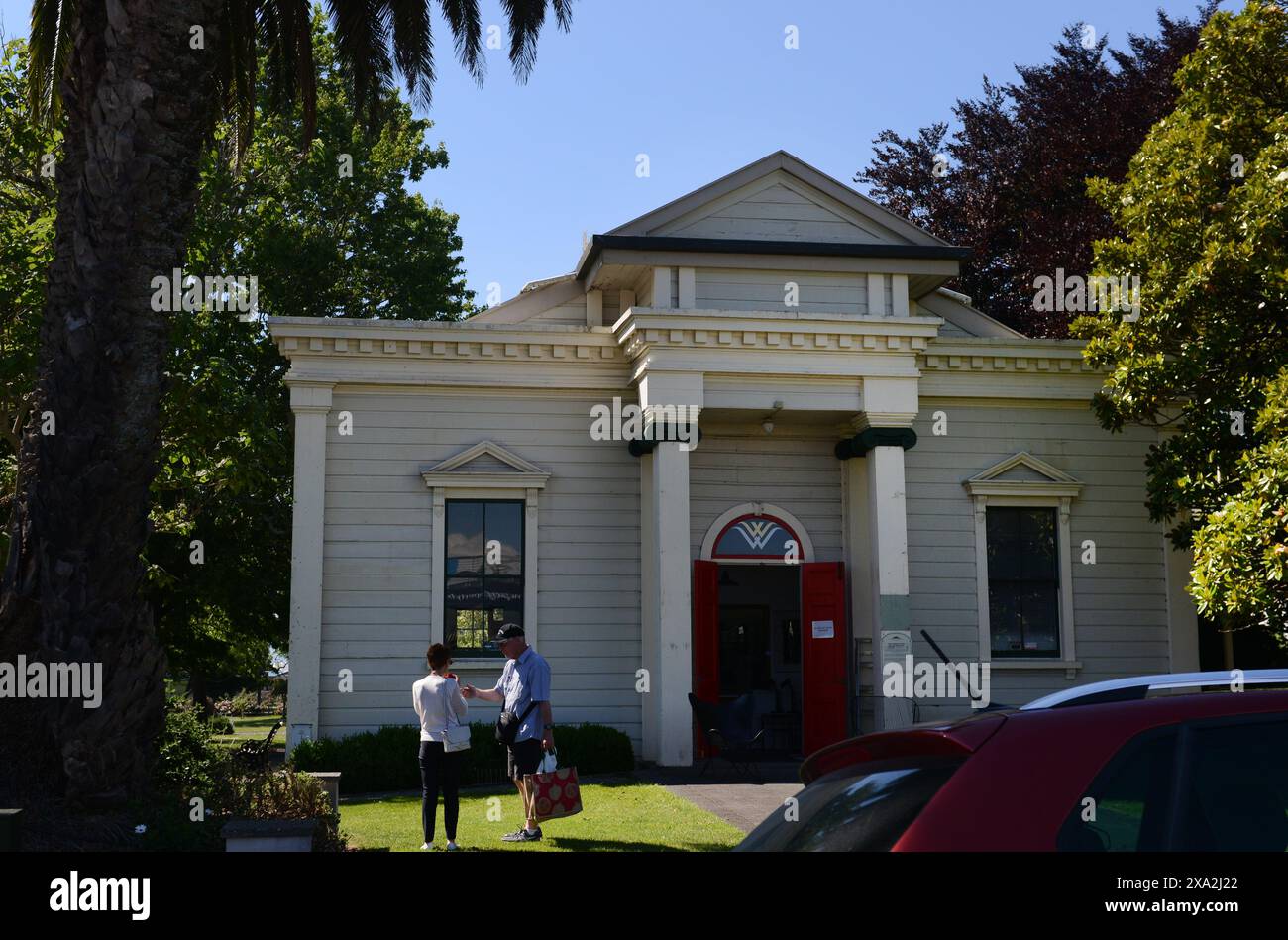 L'ancien bâtiment de la bibliothèque à Gretytown, Nouvelle-Zélande. Banque D'Images