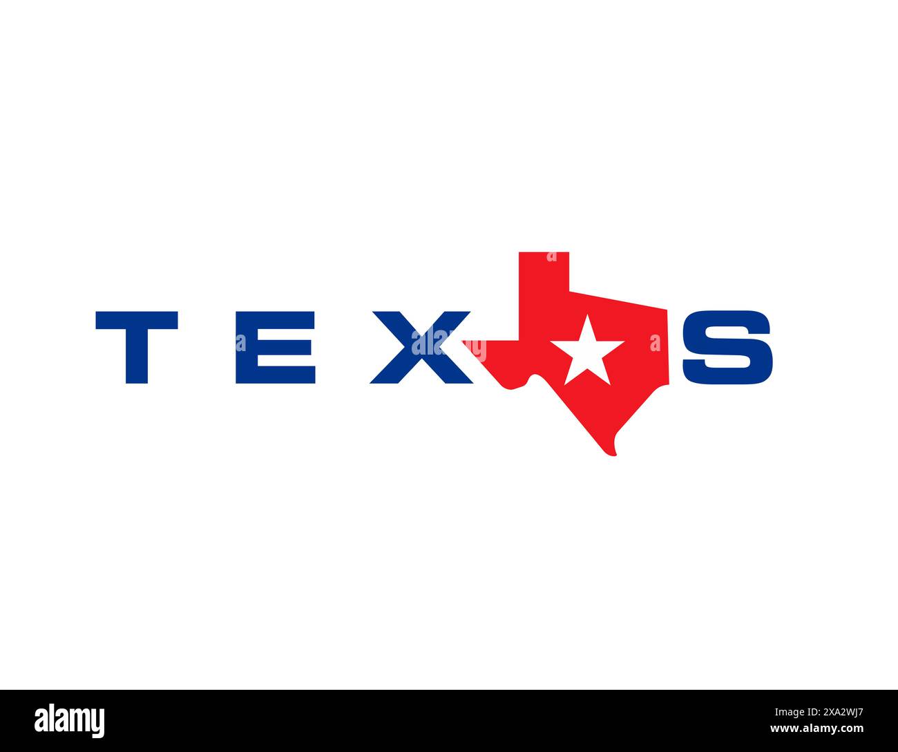 Symbole de l'état du Texas avec carte et silhouette de vecteur d'étoile. Pays USA L'icône isolée de l'état de l'étoile solitaire. Badge cartographique du Texas bleu, rouge et blanc pour l'impression de t-shirt, l'emblème universitaire ou l'enseigne de la région américaine Illustration de Vecteur
