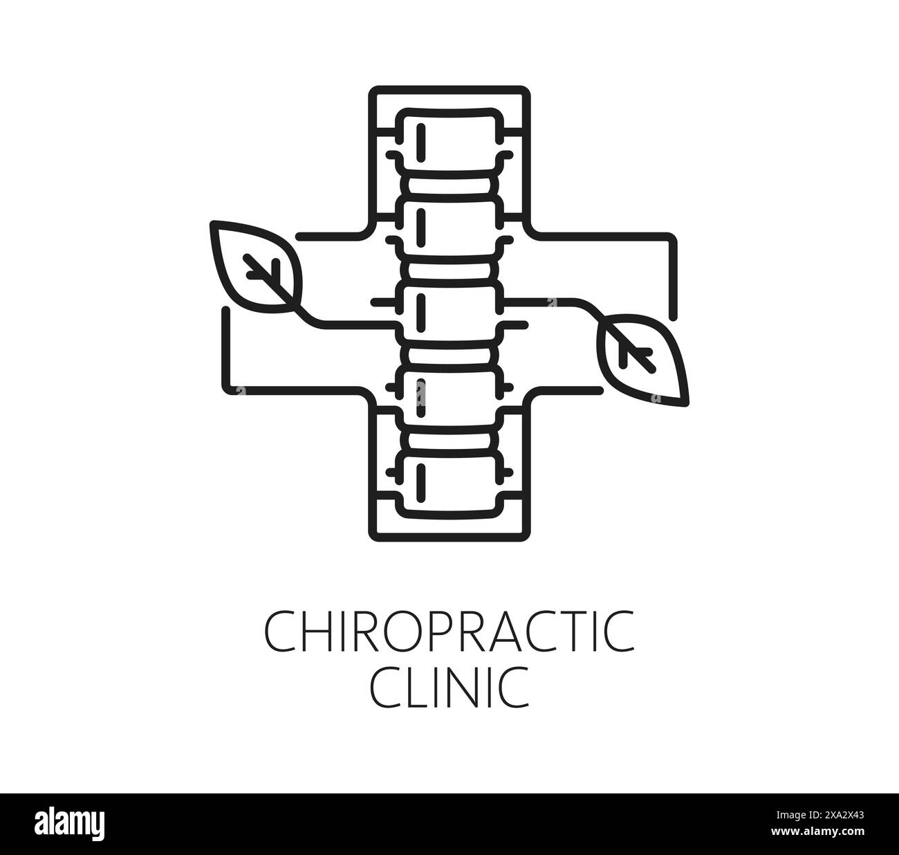 Icône de ligne de clinique de médecine chiropratique pour la thérapie chiropraticienne, l'os de la colonne vertébrale et l'emblème de vecteur croisé. Traitement médical chiropratique, physiothérapie orthopédique du corps, signe clinique de massage d'ajustement du dos Illustration de Vecteur