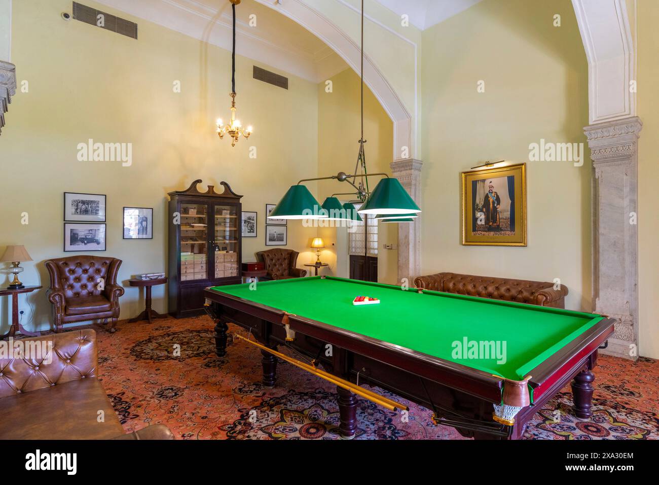 Salle de snooker, Rambagh Palace Hotel, Jaipur, Rajasthan, Inde, Asie du Sud. Banque D'Images