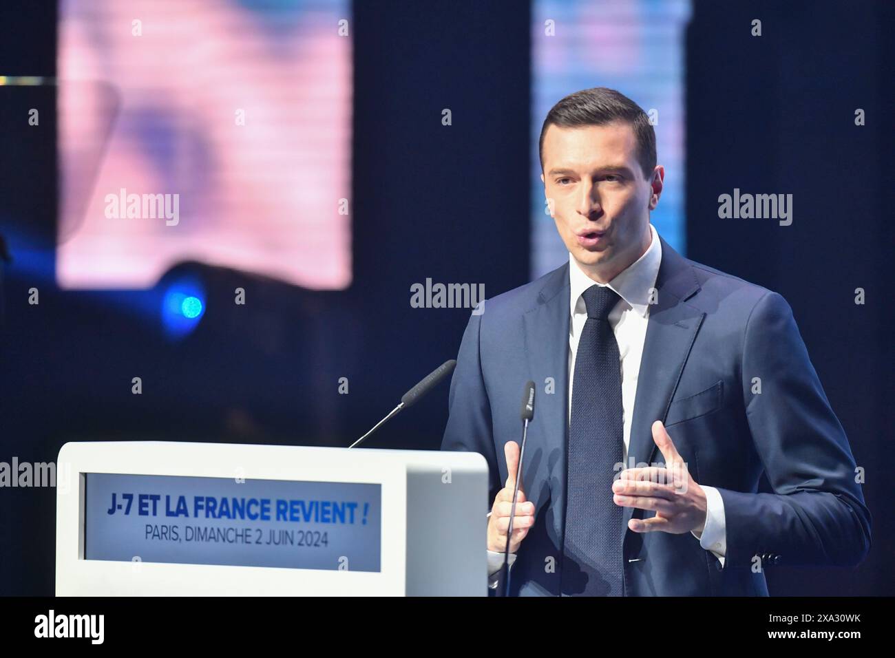 Paris, France. 02 juin 2024. Réunion RN pour les élections européennes, Palais des Sports à Paris, France. Crédit de la dernière réunion RN : francois pauletto/Alamy Live News Banque D'Images