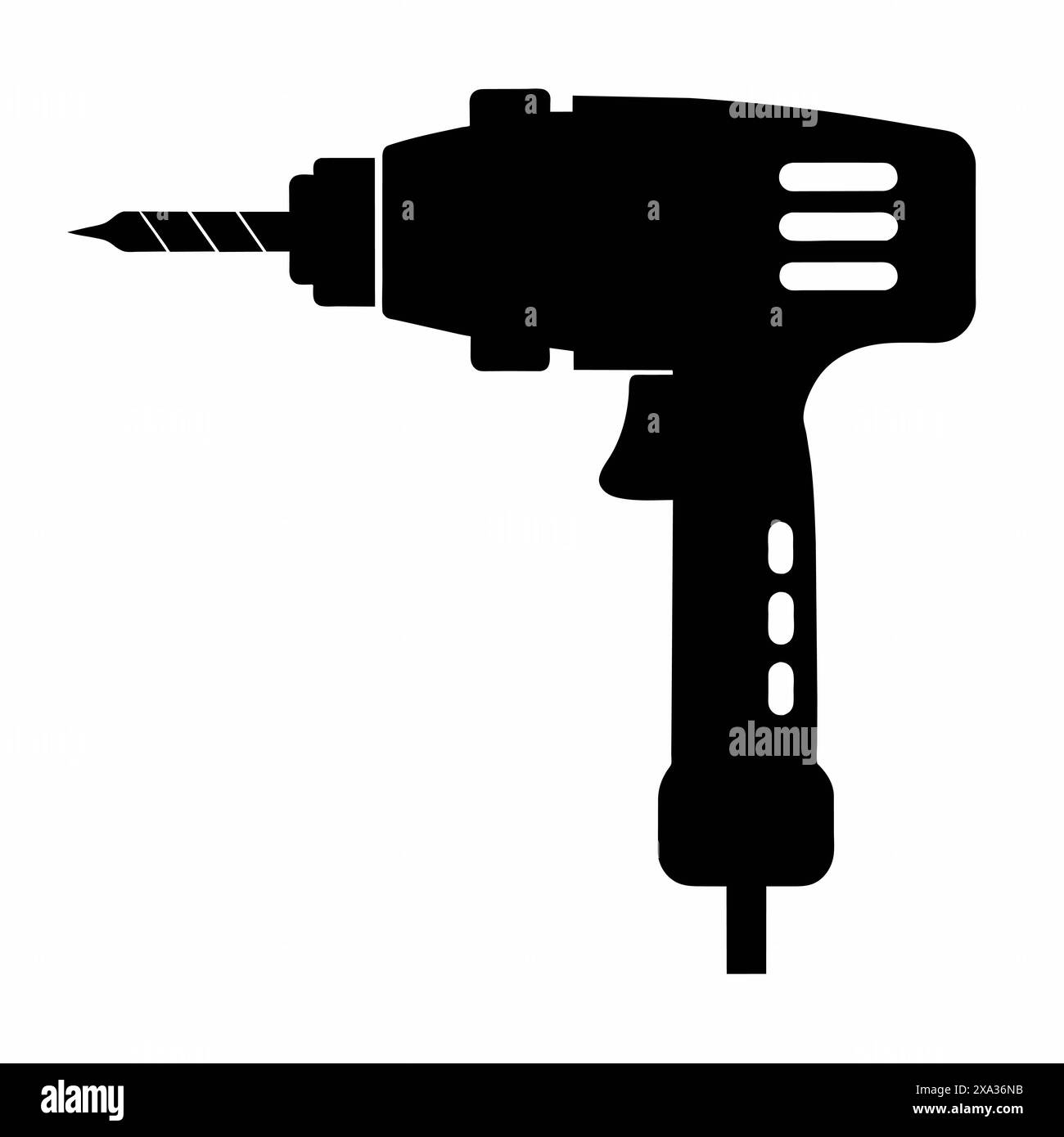 Silhouette de perceuse à percussion isolée sur fond blanc. Illustration d'outil électrique puissant pour la construction et la conception industrielle. Imprimer, icône, logo Illustration de Vecteur