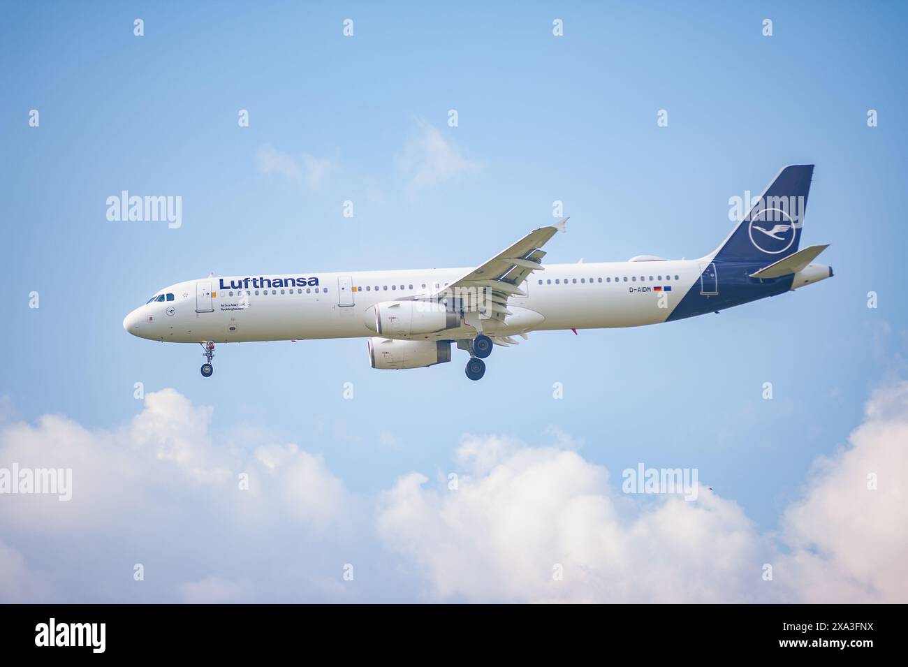 02.06.2024, Berlin, Allemagne, Europe - un Airbus A321-231 de Lufthansa immatriculé d-AIDM approche de l'aéroport de Berlin Brandebourg. Banque D'Images