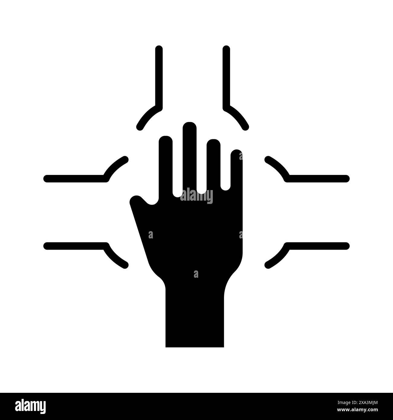 Icône travail d'équipe. Quatre mains dans un carré, collaboration, unité, coopération, soutien, travail d'équipe, travailler ensemble. Illustration de Vecteur